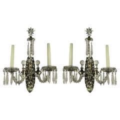 Pair of Silver and Cut Glass Wall Lights