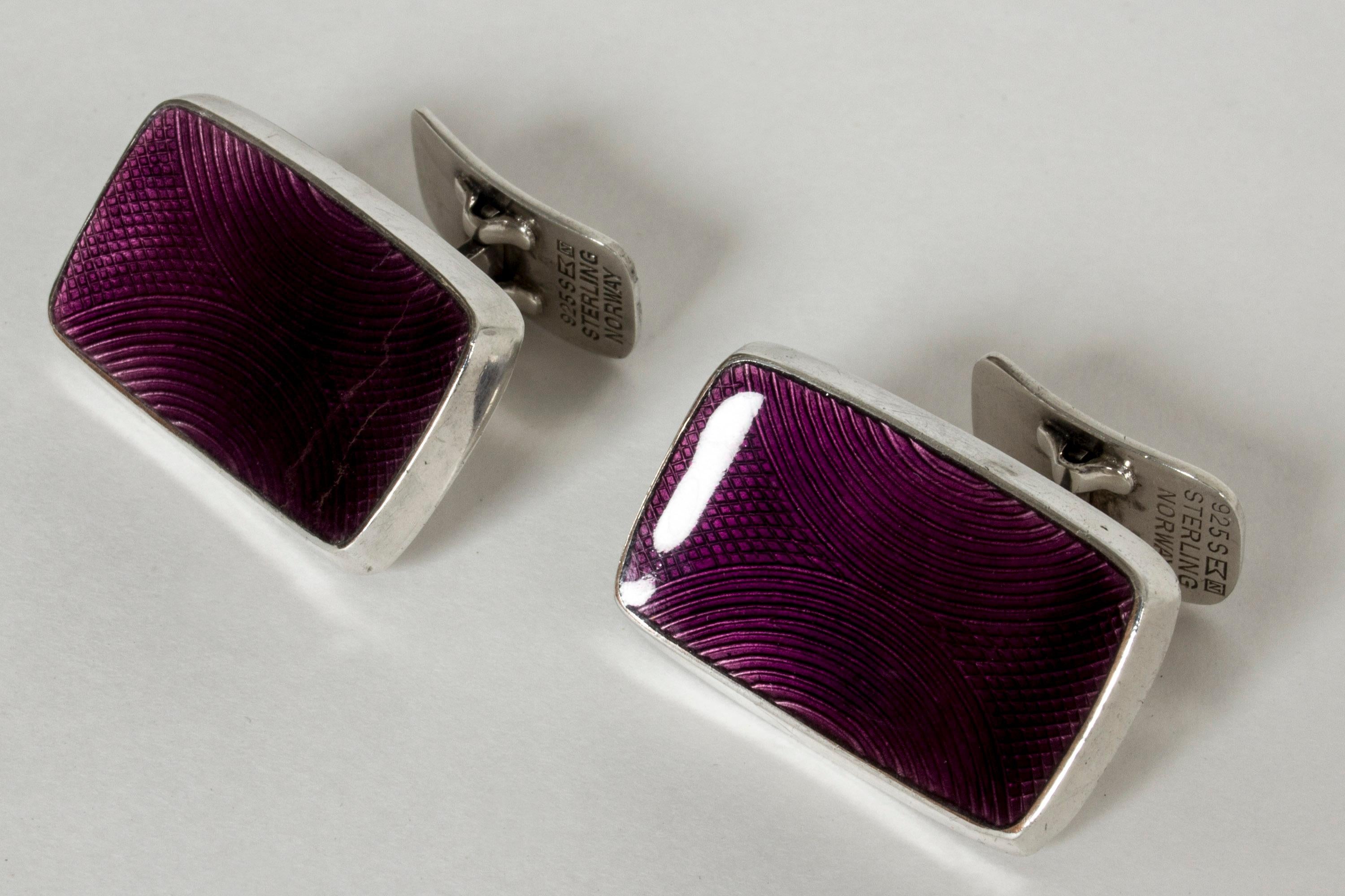 Modernist Pair of Silver and Enamel Cufflinks by Einar Modahl, Norway, 1960s For Sale