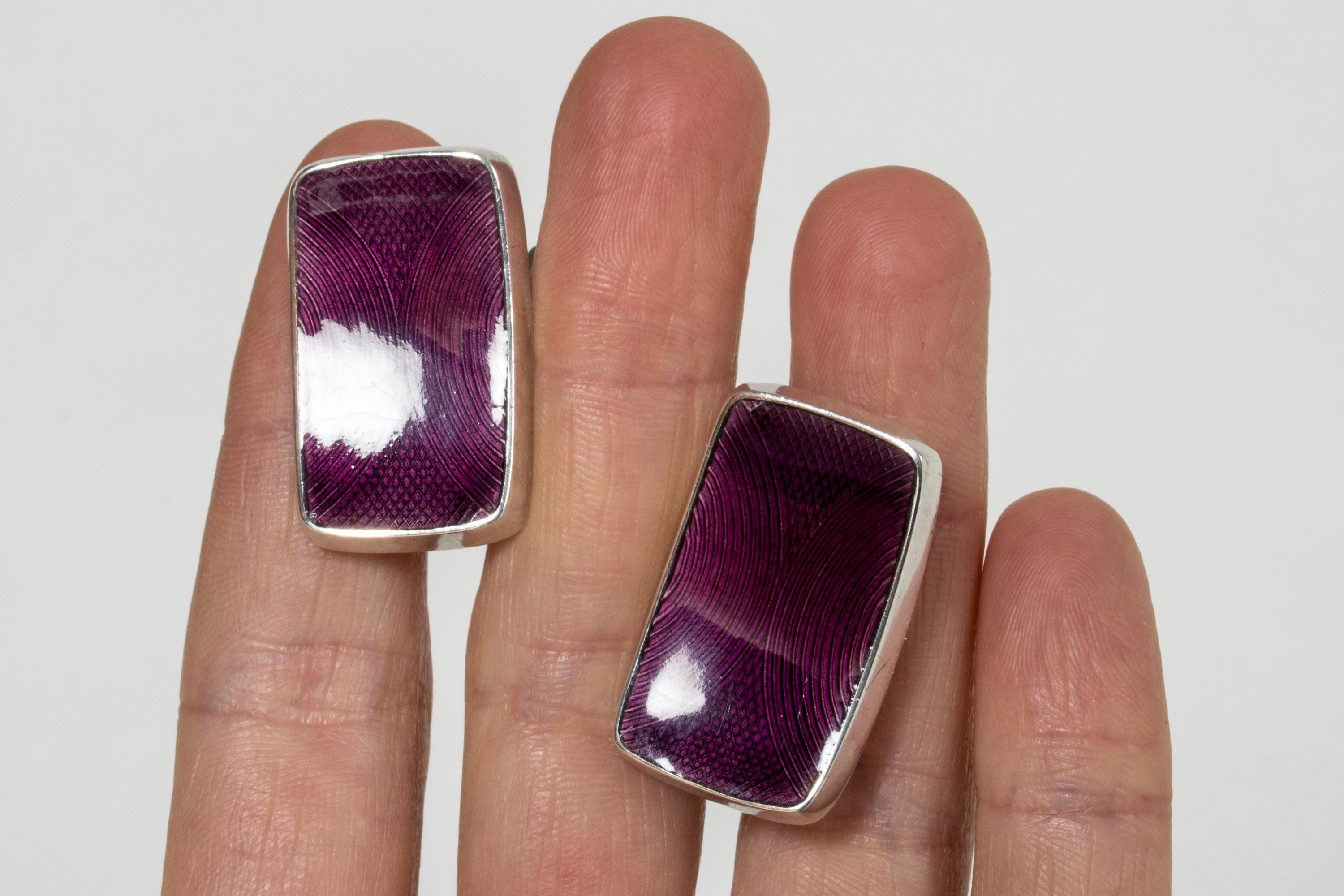 Pair of Silver and Enamel Cufflinks by Einar Modahl, Norway, 1960s In Good Condition For Sale In Stockholm, SE