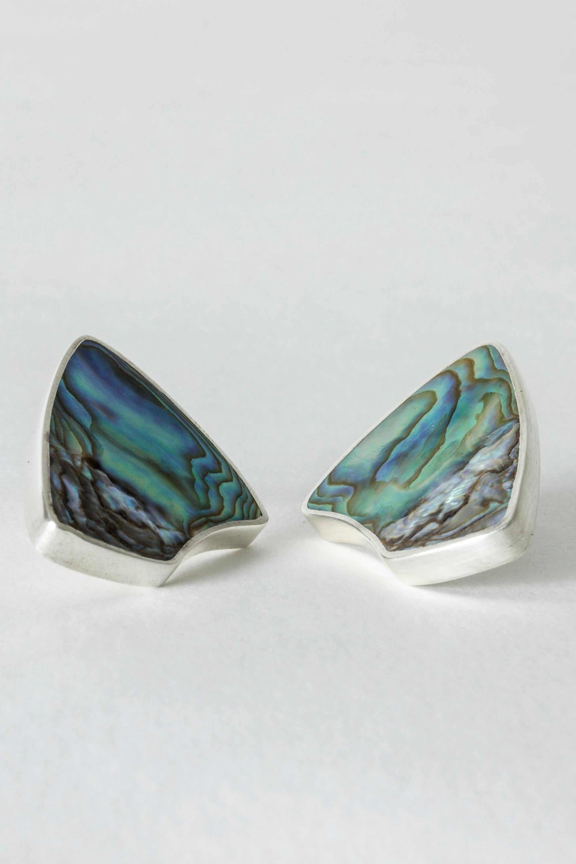 Modernist Pair of Silver and Mother of Pearl Earrings by Palle Bisgaard, Denmark, 1950s