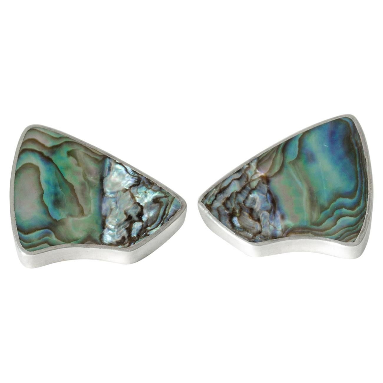 Pair of Silver and Mother of Pearl Earrings by Palle Bisgaard, Denmark, 1950s