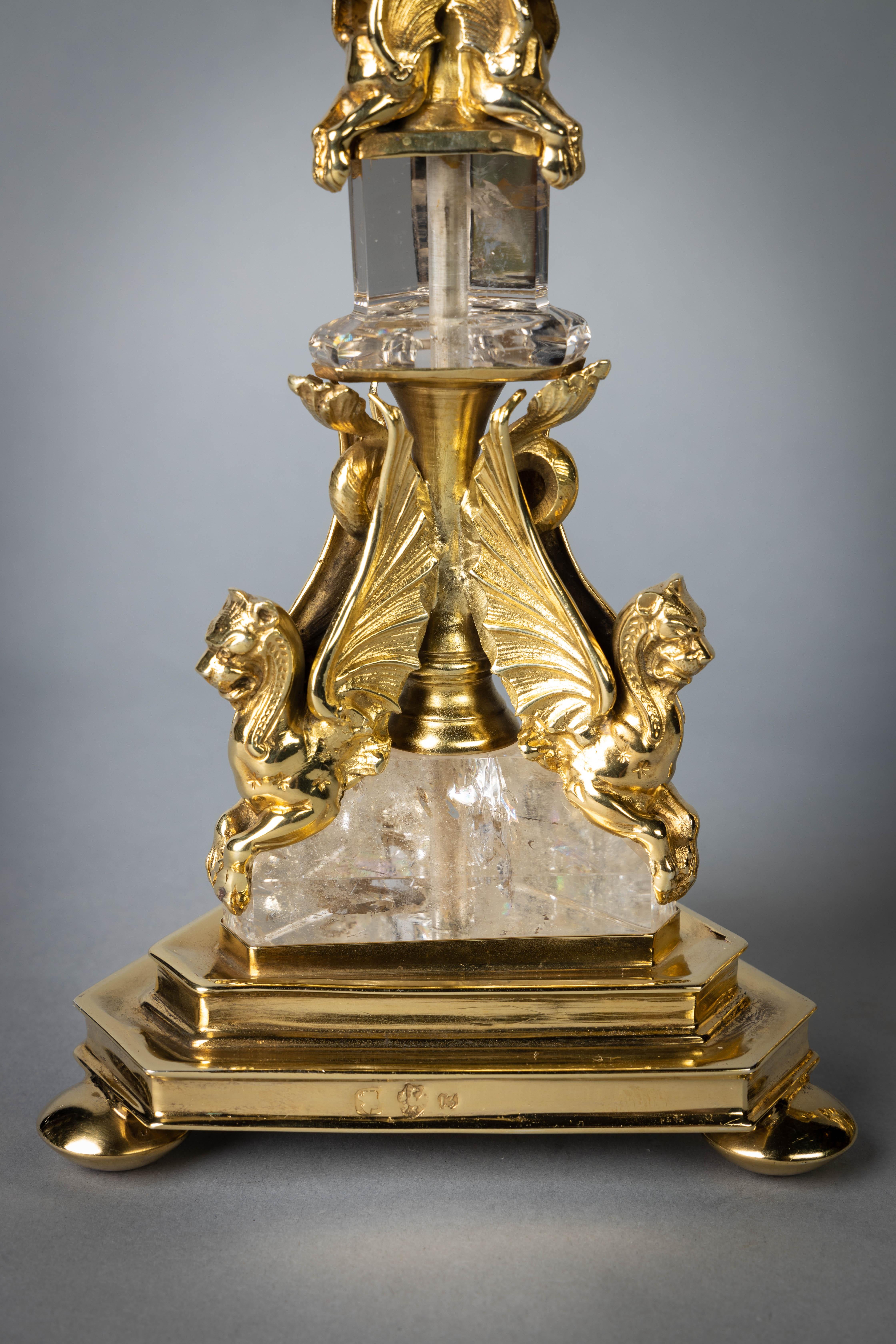 Pair of Silver and Rock Crystal Pricket Candlesticks, Continental, circa 1840 1