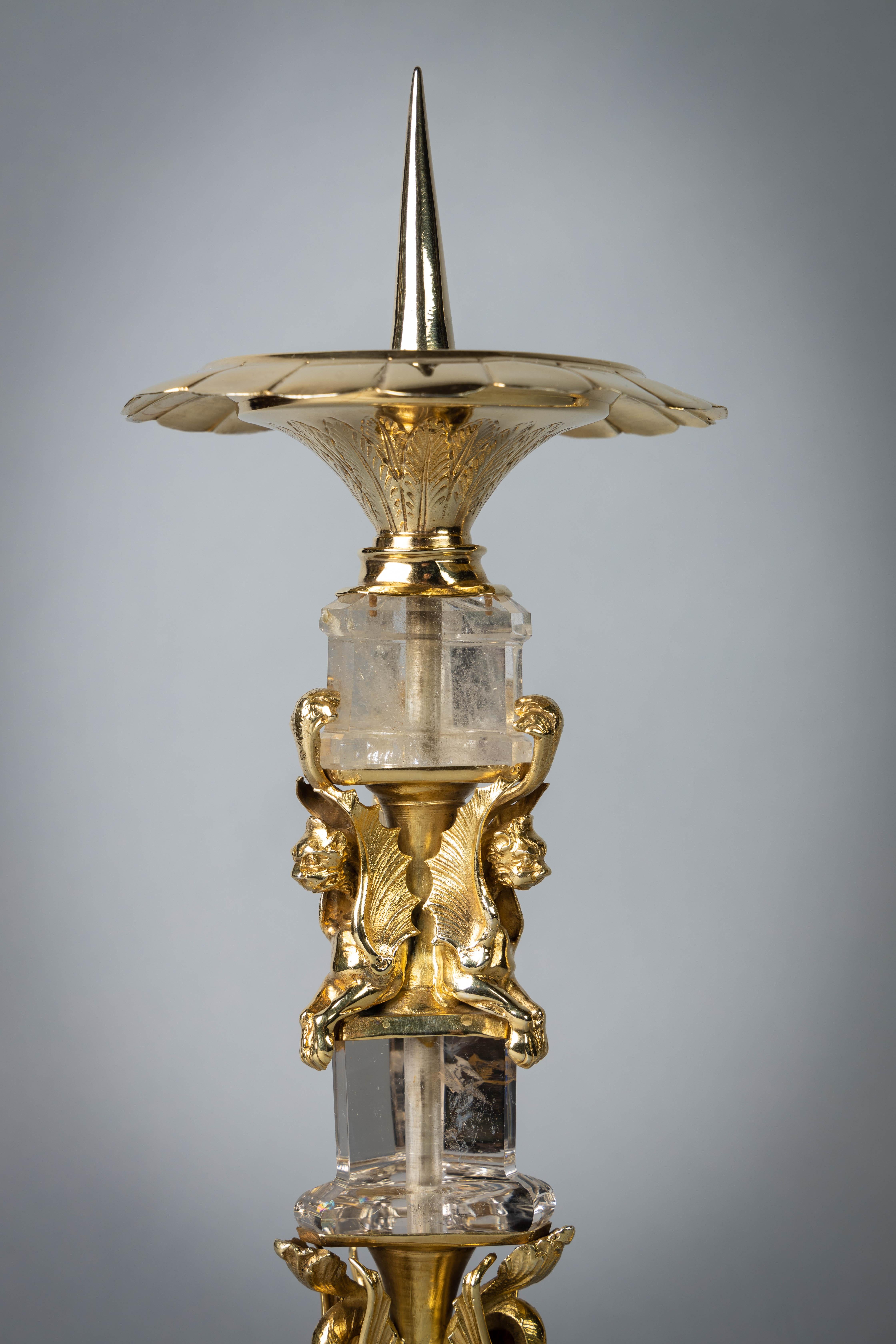 Pair of Silver and Rock Crystal Pricket Candlesticks, Continental, circa 1840 2