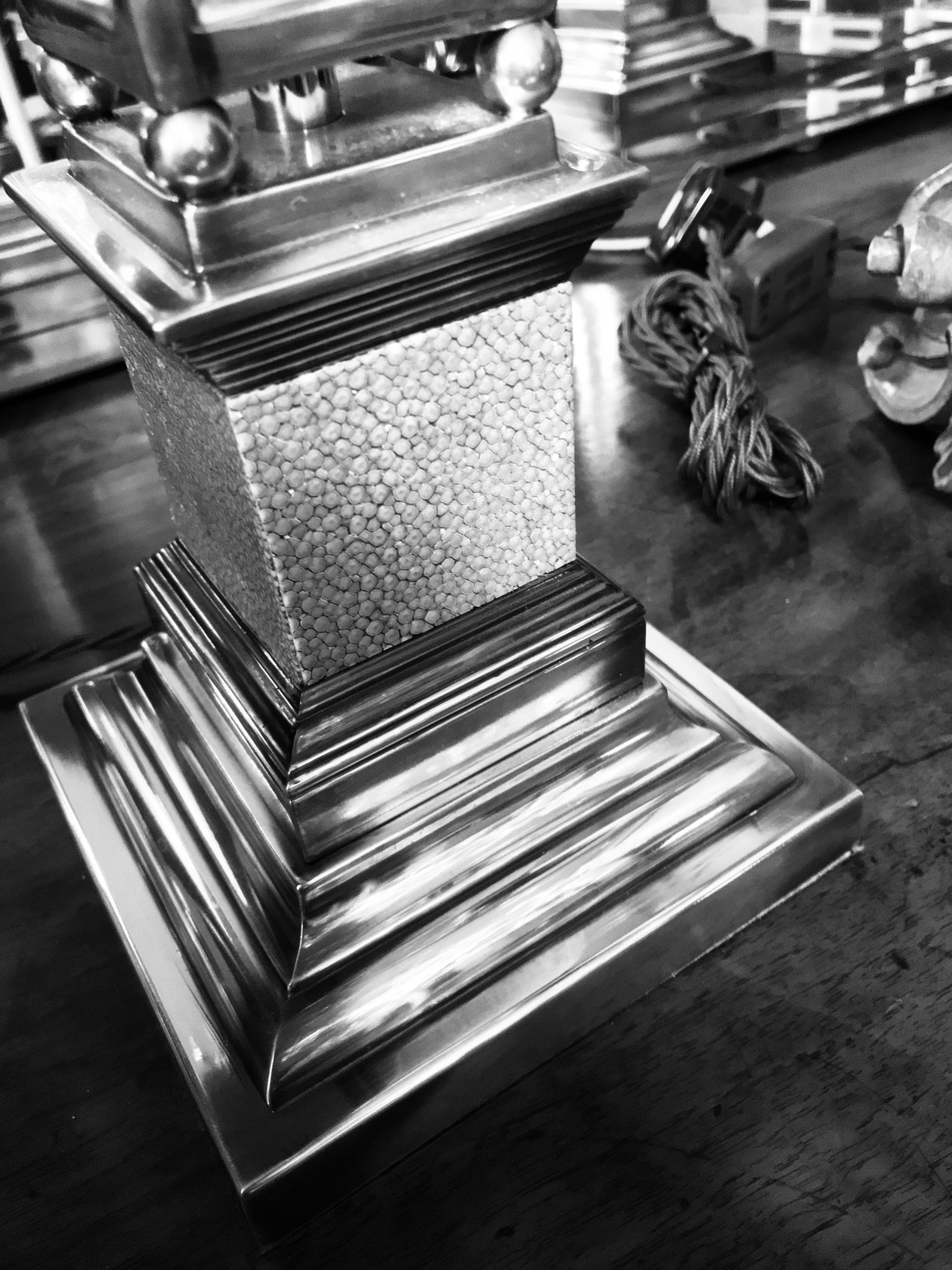 Pair of Silver and Shagreen Obelisk Lamps In Good Condition In Kent, Dover
