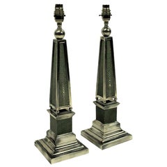 Pair of Silver and Shagreen Obelisk Lamps