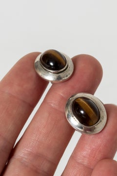 Pair of Silver and Tigereye Cufflinks from Gustaf Dahlgren & Co, Sweden, 1960