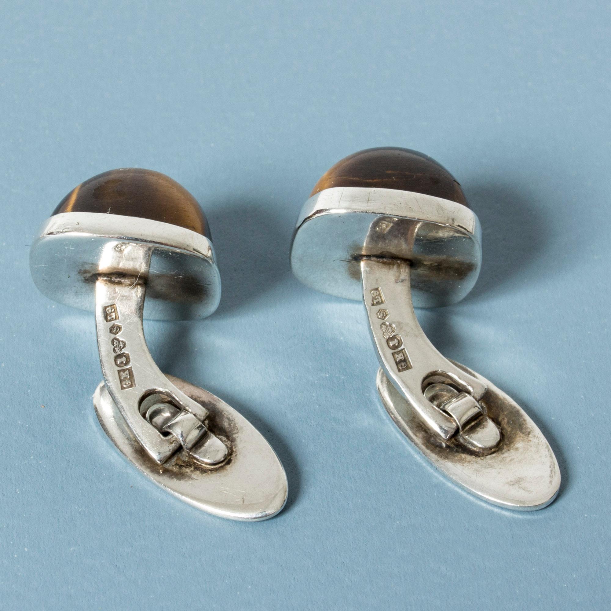 Pair of Silver and Tigereye Cufflinks from Kaplans, Sweden In Good Condition In Stockholm, SE