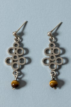 Pair of Silver and Tigereye Earrings by Cecilia Johansson, Sweden, 1972