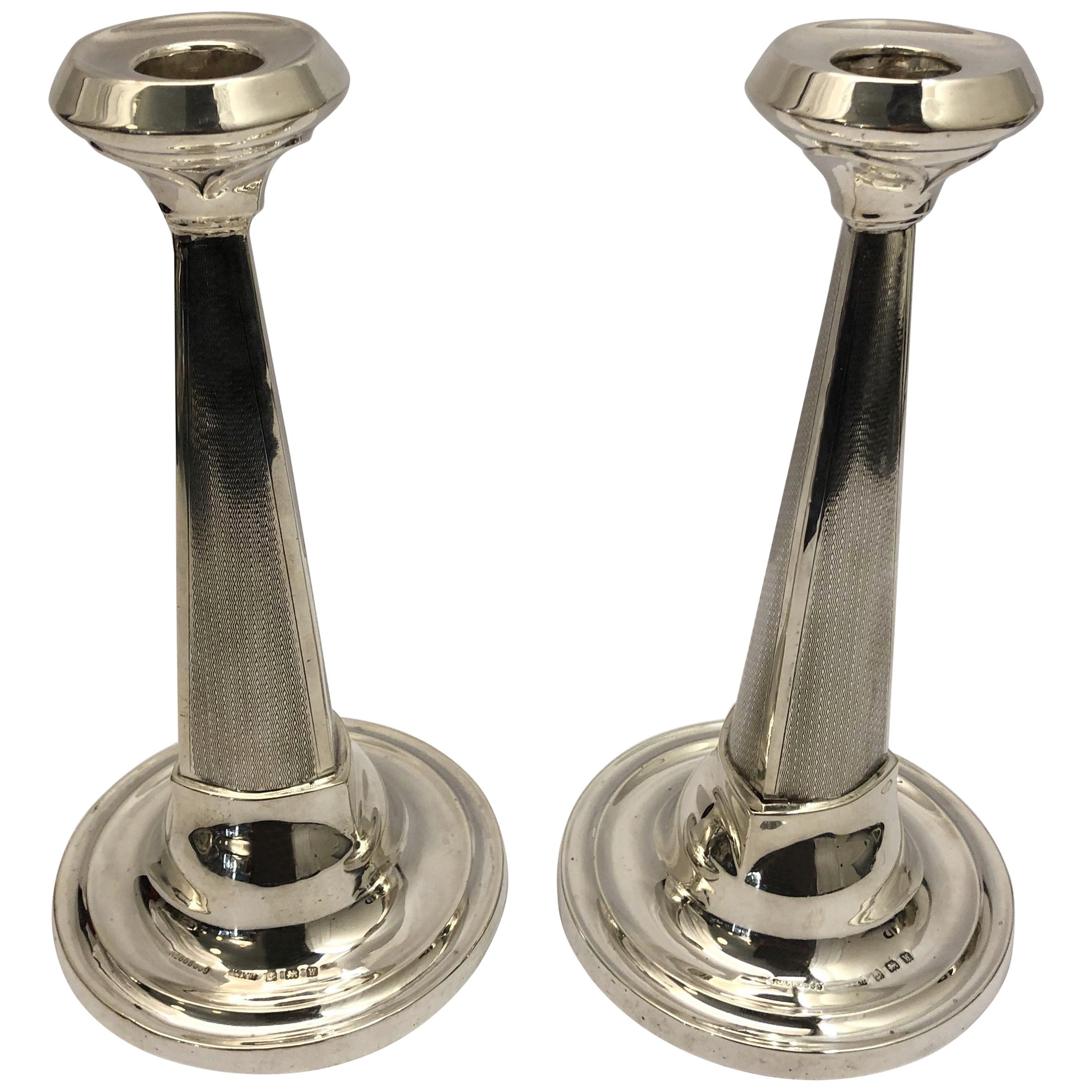 Pair of Silver Art Deco Candlesticks For Sale