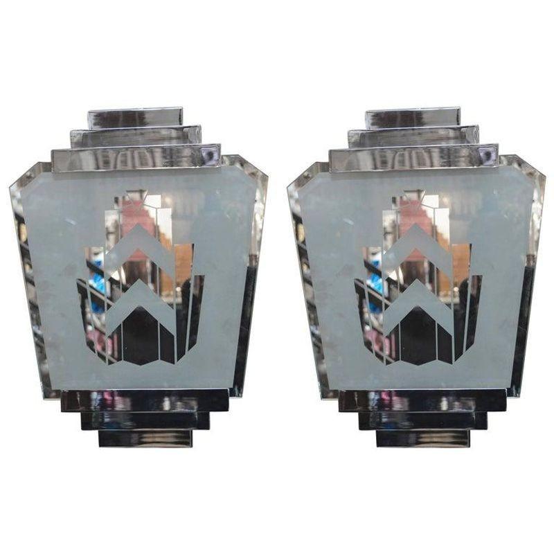 Pair of Silver Art Deco Sconces In Good Condition For Sale In Los Angeles, CA