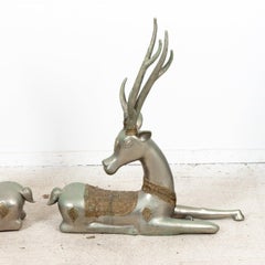Pair of Silver Brass Stylized Deer