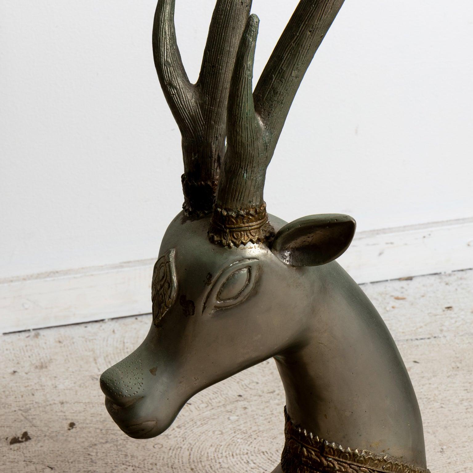 Pair of Silver Brass Stylized Deer In Good Condition For Sale In Stamford, CT