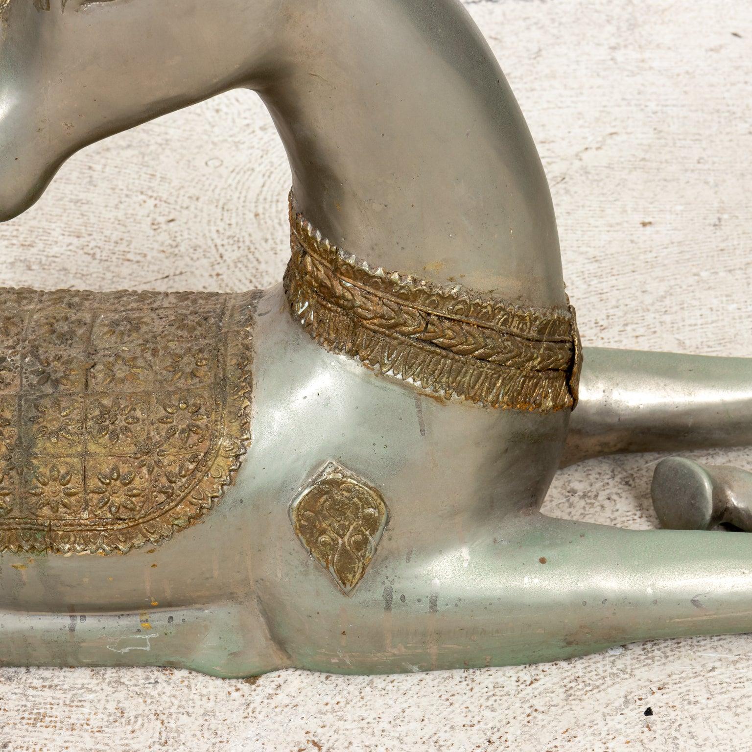 Late 20th Century Pair of Silver Brass Stylized Deer For Sale