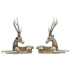 Pair of Silver Brass Stylized Deer