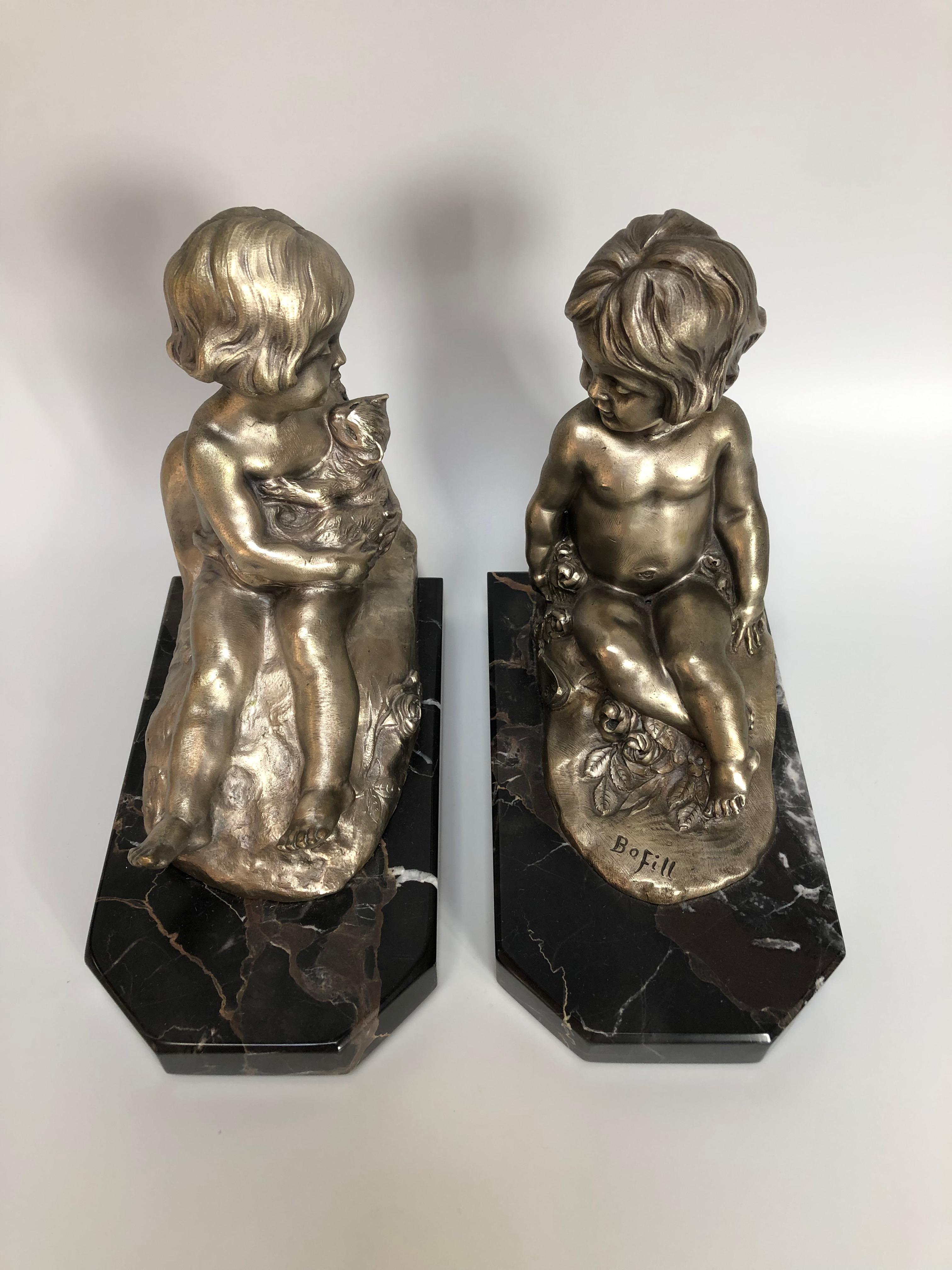 Pair of Silver Bronze Bookends In Excellent Condition For Sale In NANTES, FR