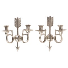 Pair of Silver Bronze Sconces, 1940, 2 Lights