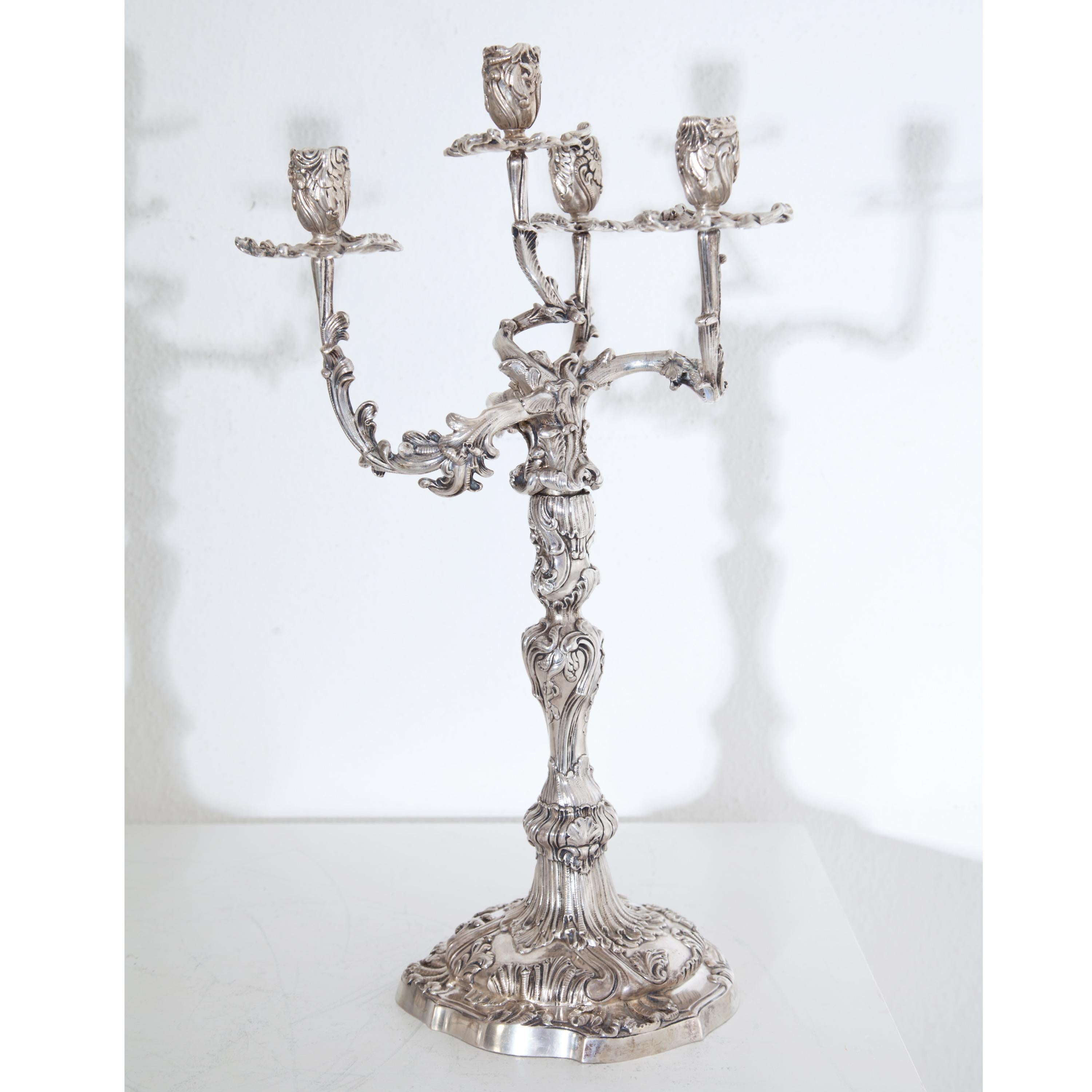 Rococo Revival Pair of Silver Candelabras, Mau, Dresden Second Half of the 19th Century