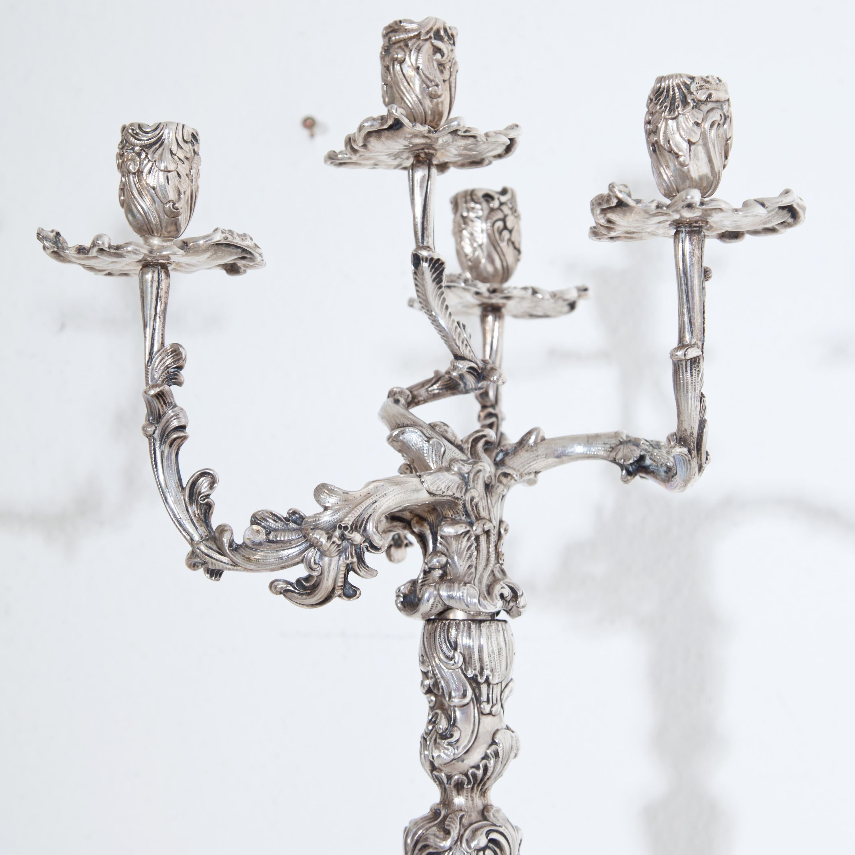 German Pair of Silver Candelabras, Mau, Dresden Second Half of the 19th Century