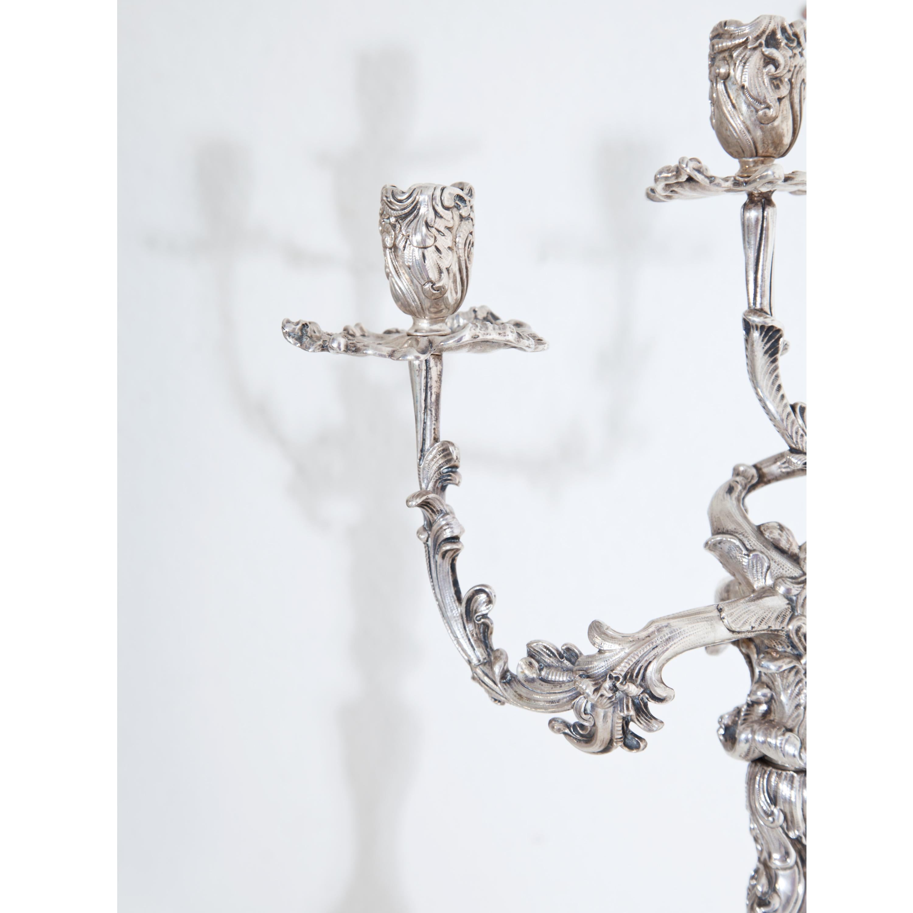 Pair of Silver Candelabras, Mau, Dresden Second Half of the 19th Century In Good Condition In Greding, DE