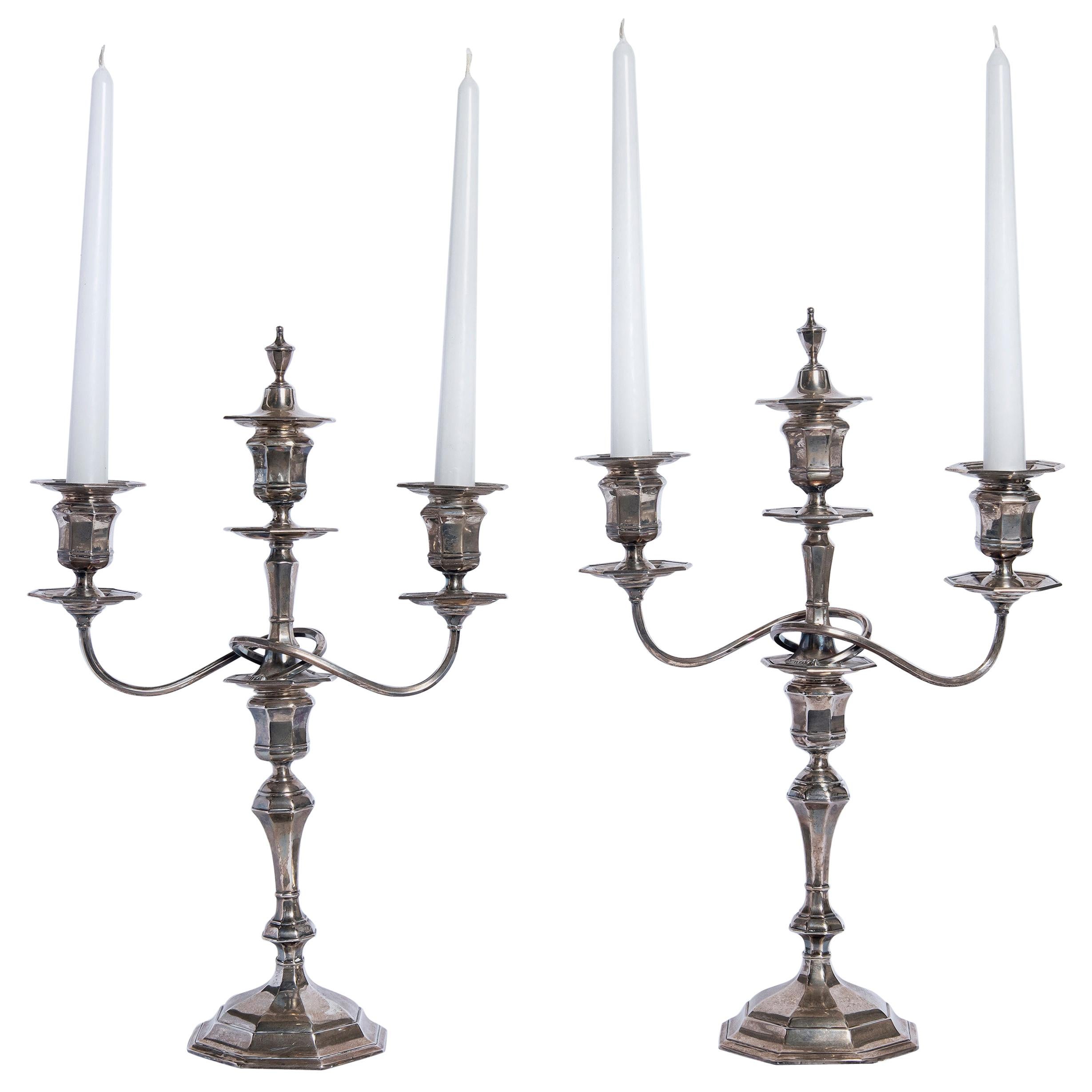 Pair of Silver Candelabras Sealed William Hutton & Sons Ltd., England, 1920 For Sale