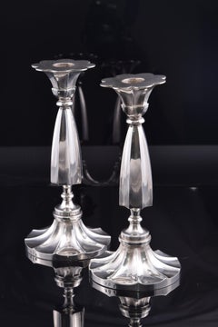 Pair of Silver Candleholders, Platerías Martínez, Madrid, Spain, 1838-1839