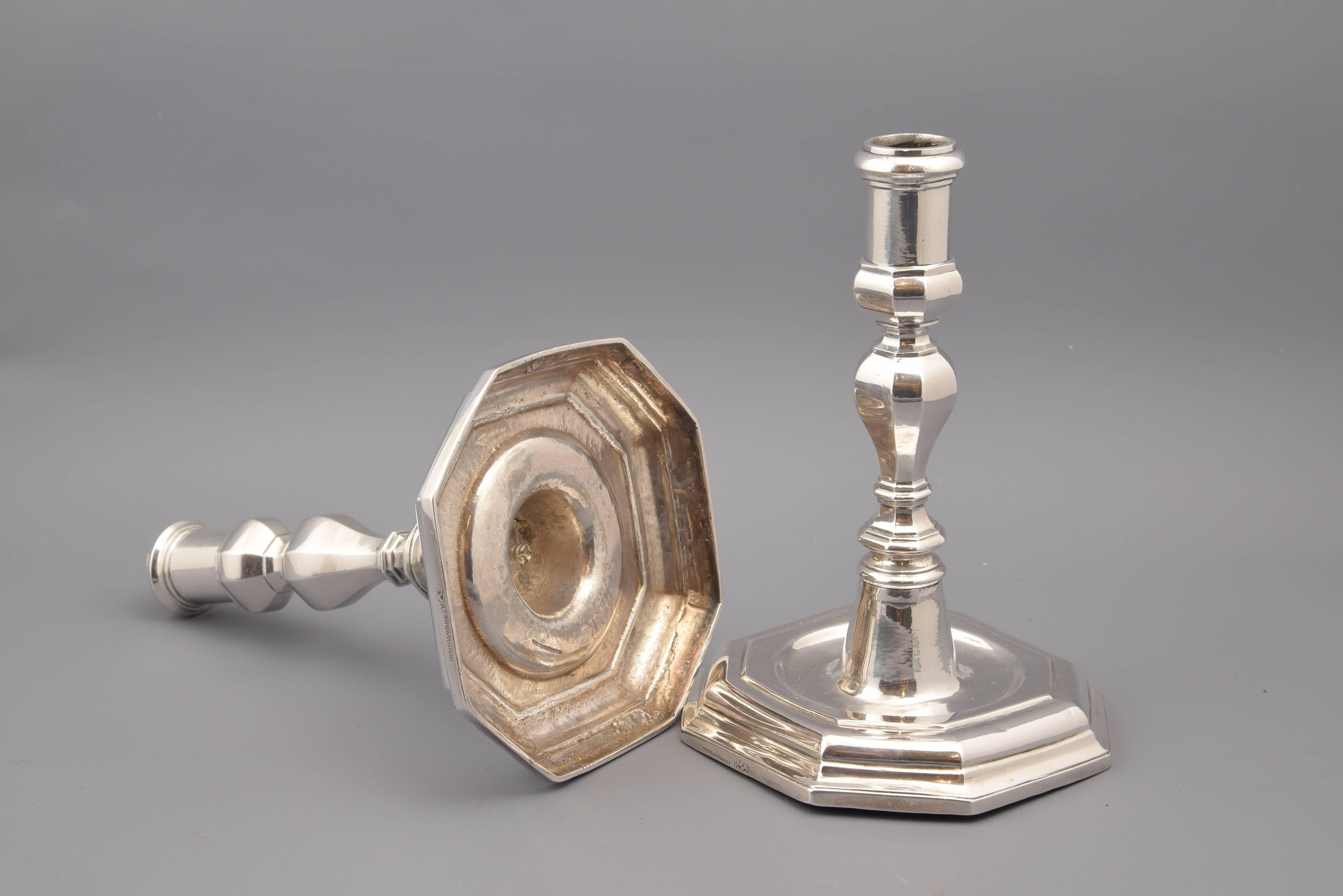 Neoclassical Pair of Silver Candleholders, Mallorca, Spain, 18th Century