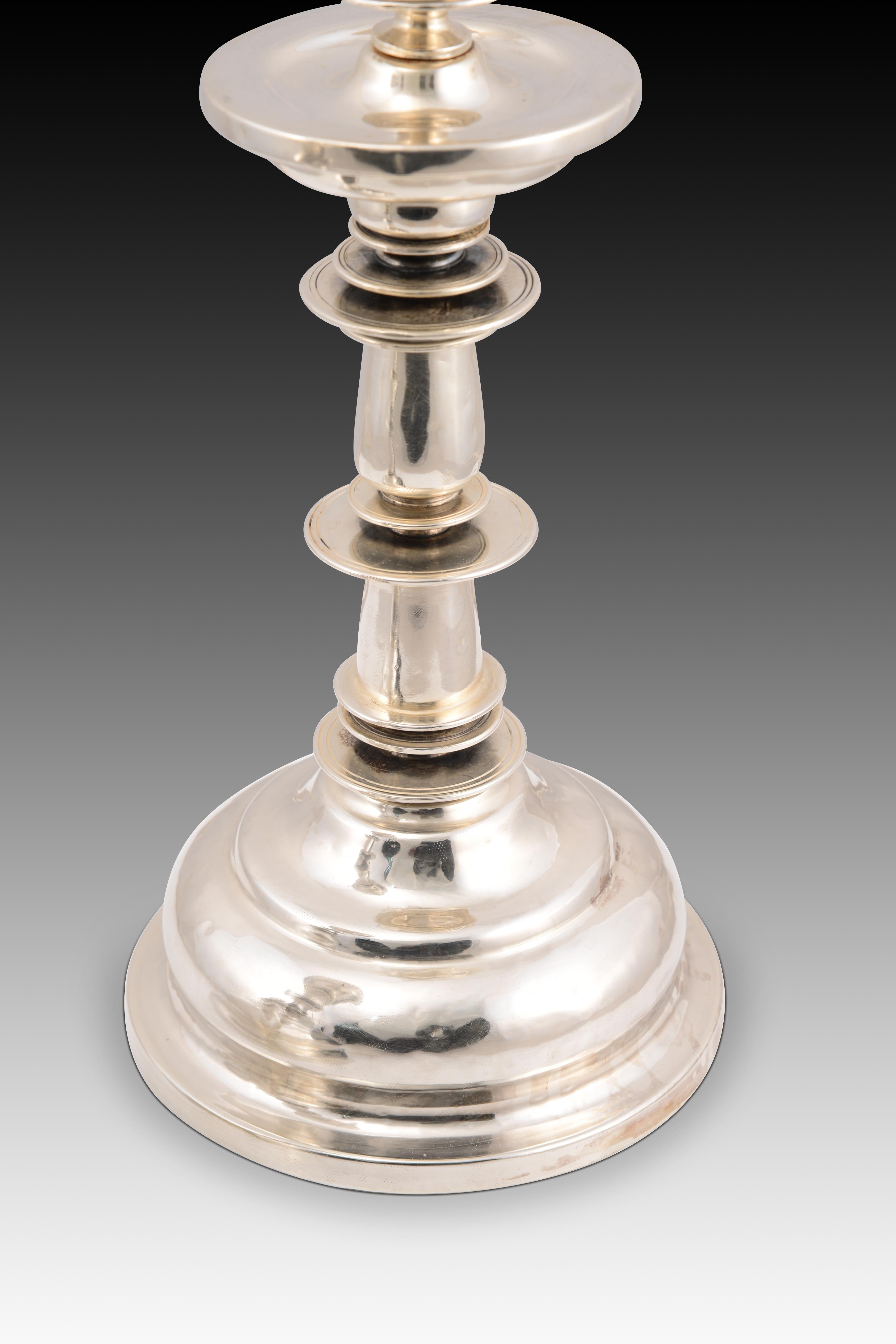 Spanish Pair of silver candlesticks. 18th century For Sale