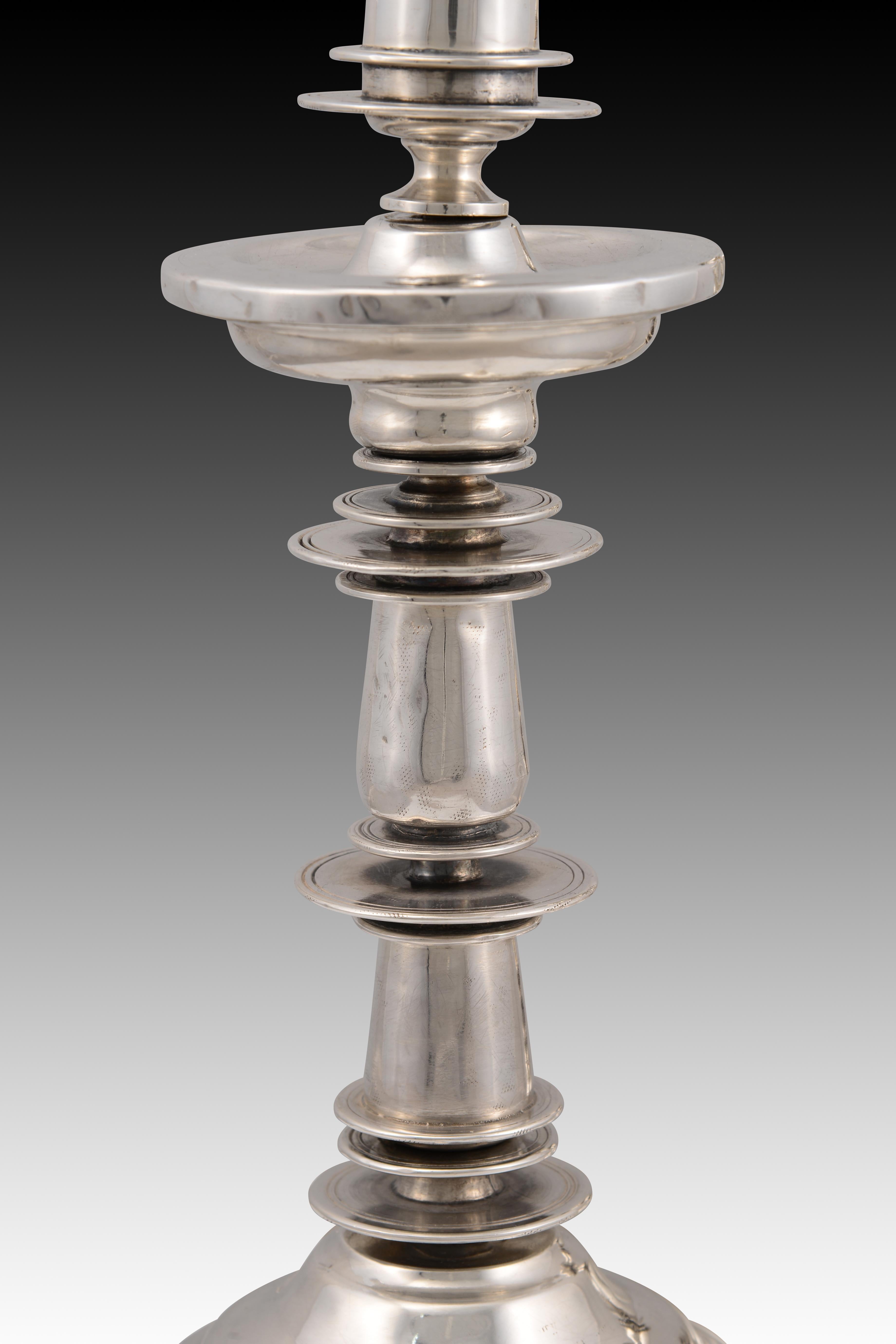 Silver Pair of silver candlesticks. 18th century For Sale