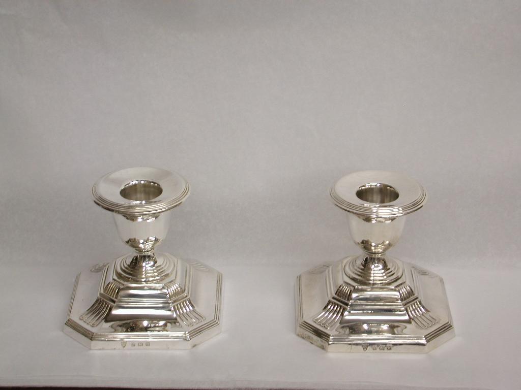 Pair of Silver Candlesticks, 1937, Ellis and Co of Birmingham, George III Style In Good Condition In London, GB