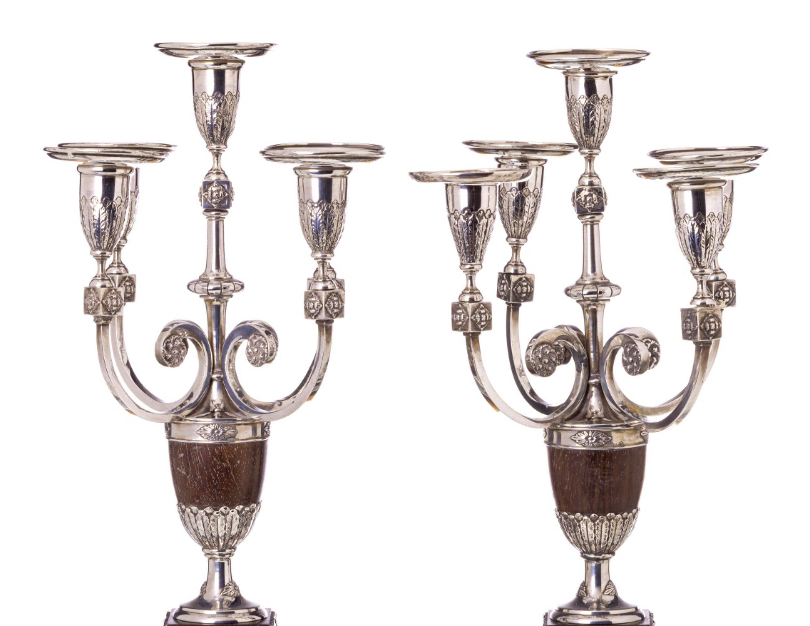 Renaissance Pair of Silver Candlesticks 19th Century For Sale