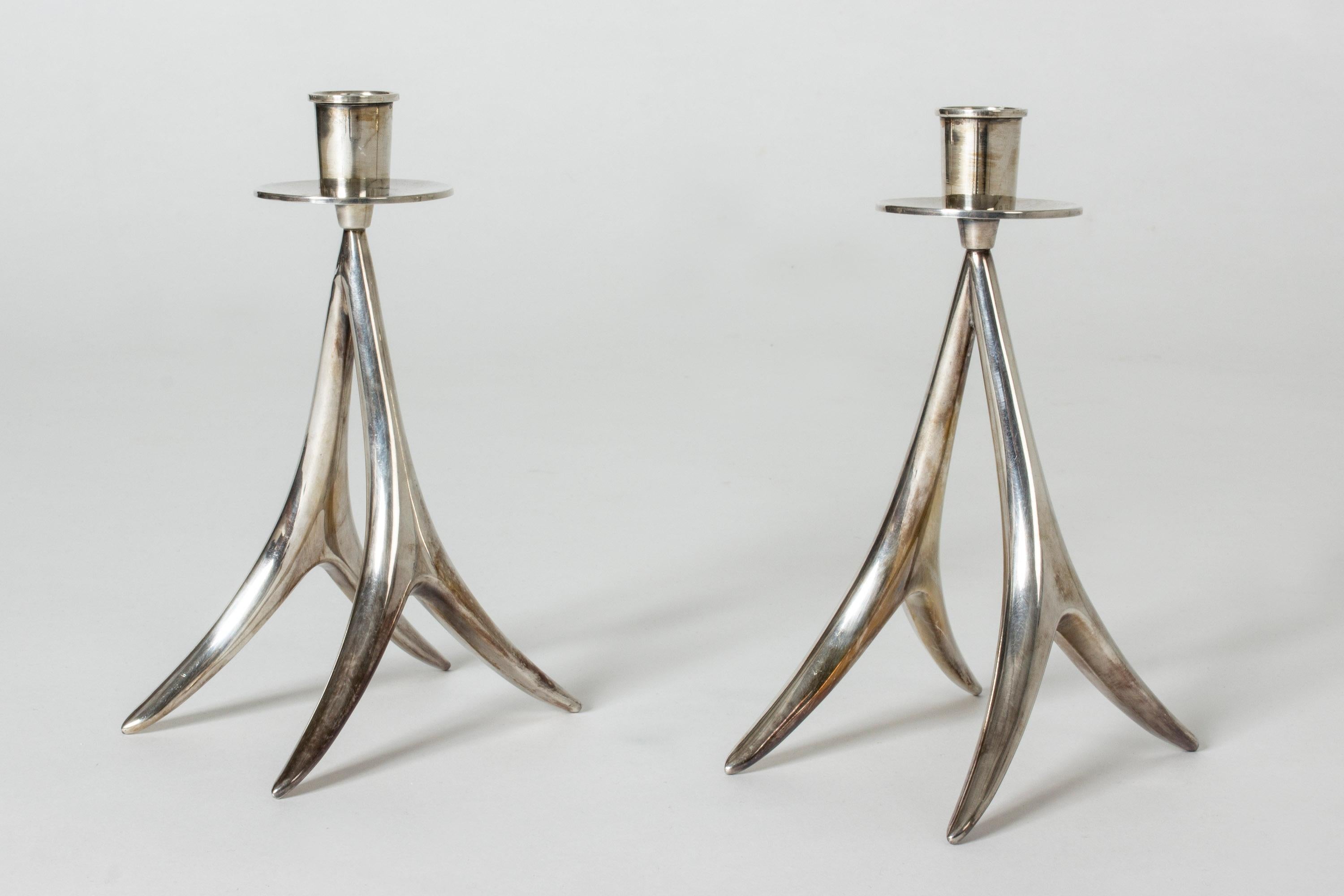 Scandinavian Modern Pair of Silver Candlesticks by Anna Greta Eker