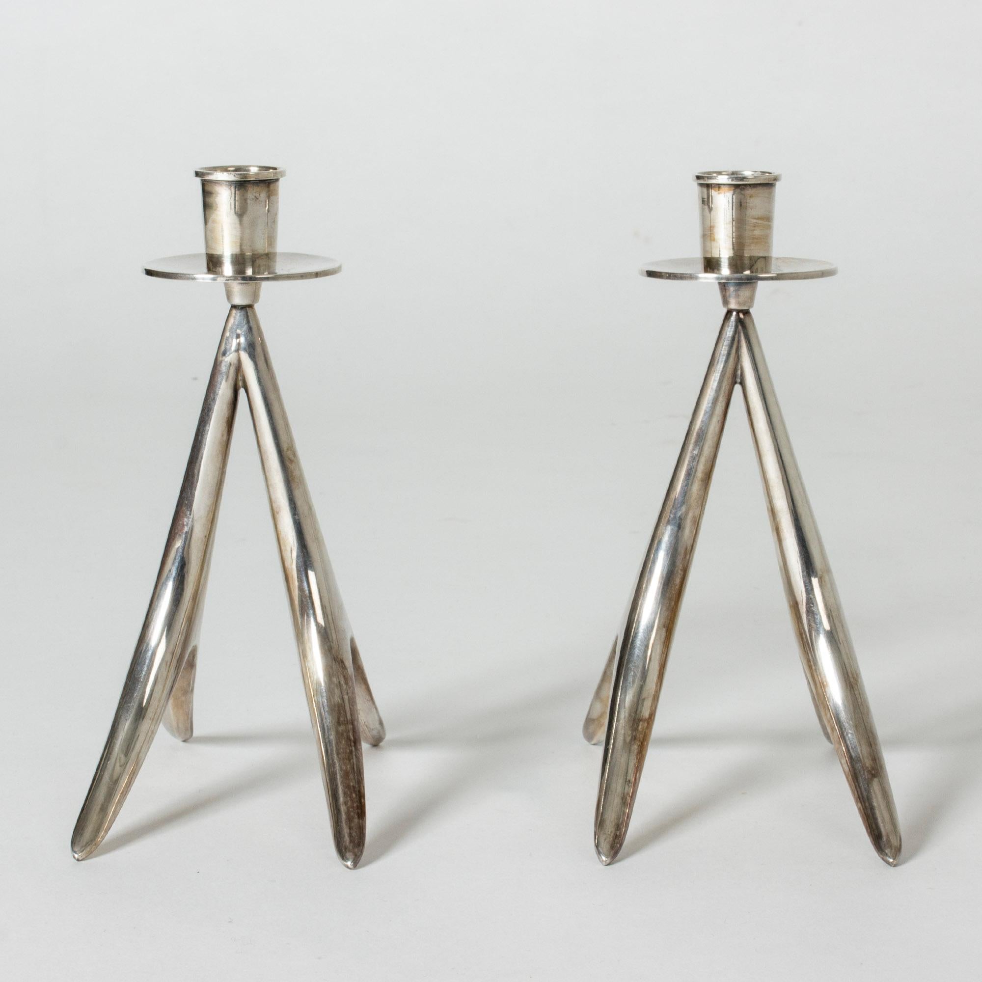 Pair of Silver Candlesticks by Anna Greta Eker In Good Condition In Stockholm, SE