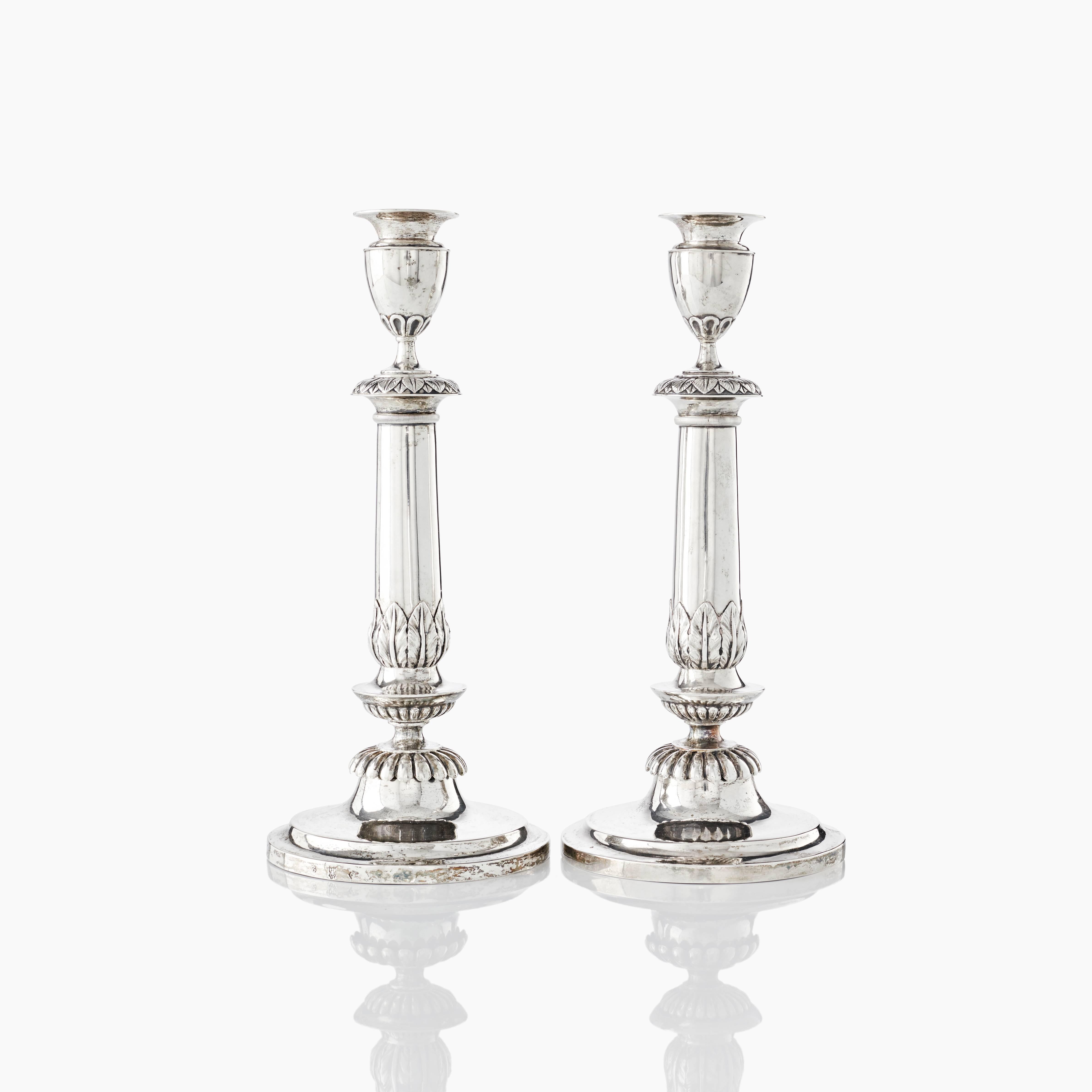 Pair of silver candlesticks by Peter Frantz Vigelius, Frankfurt am Main, circa 1800.
 