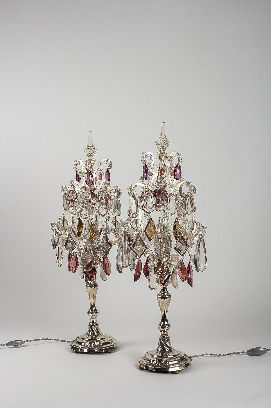 Pair of Silver Candlesticks Converted in Girandole Lamps Belgium, circa 1772 14