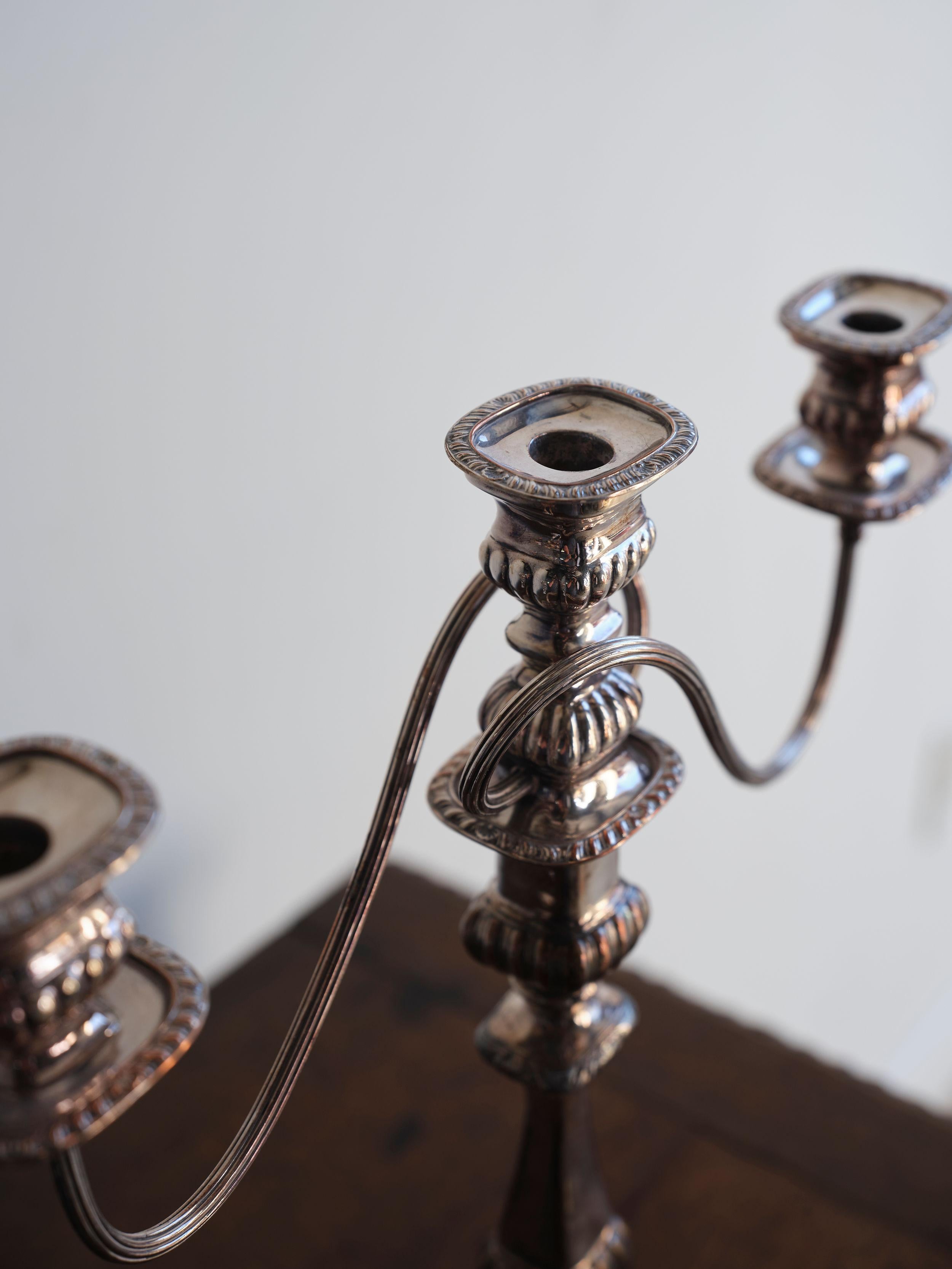 This beautiful pair of silver candlesticks has so many unique details. There are 3 candle base 