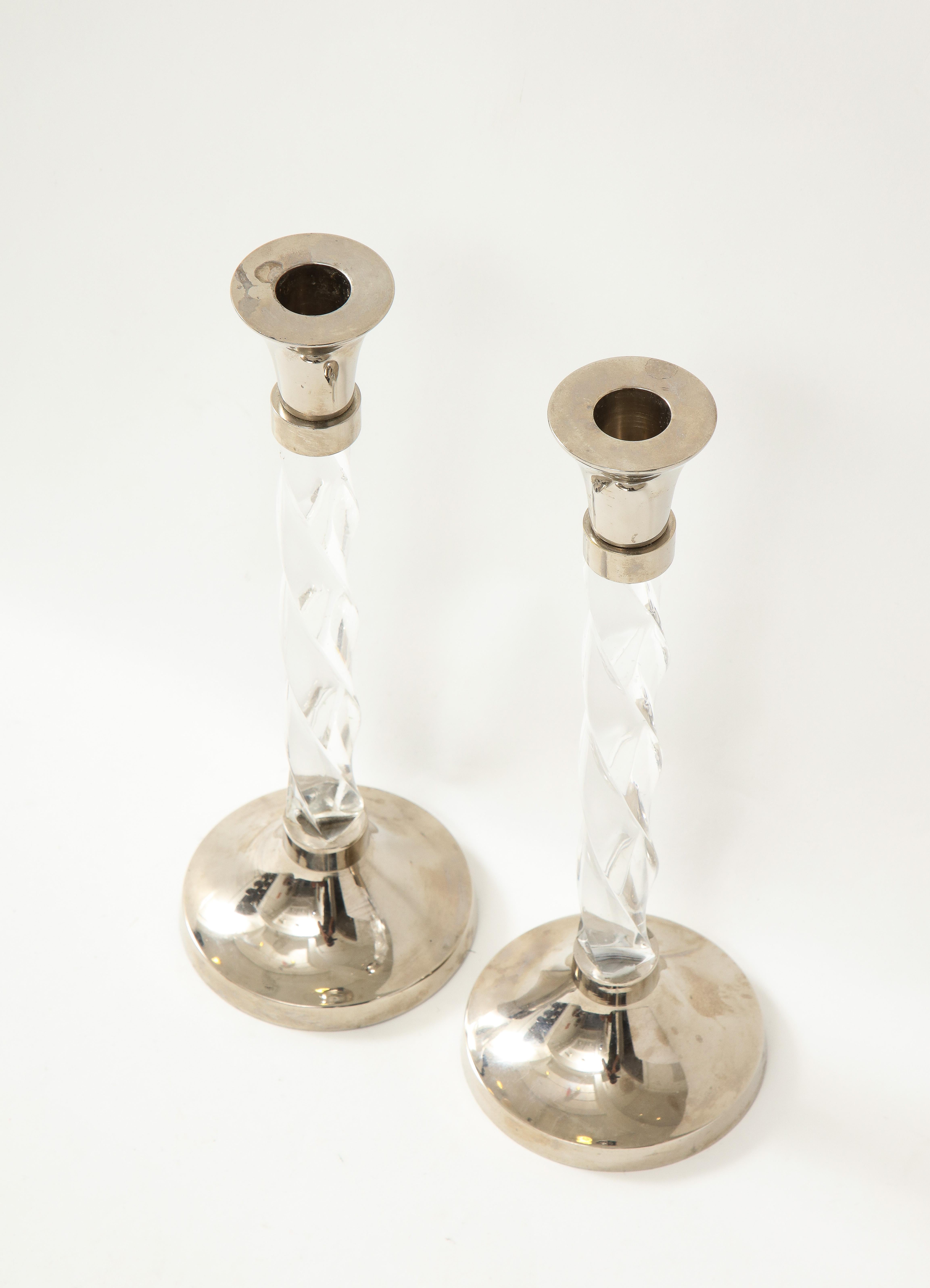 Pair of Silver Candlesticks with Glass Barley Twist Stems  2
