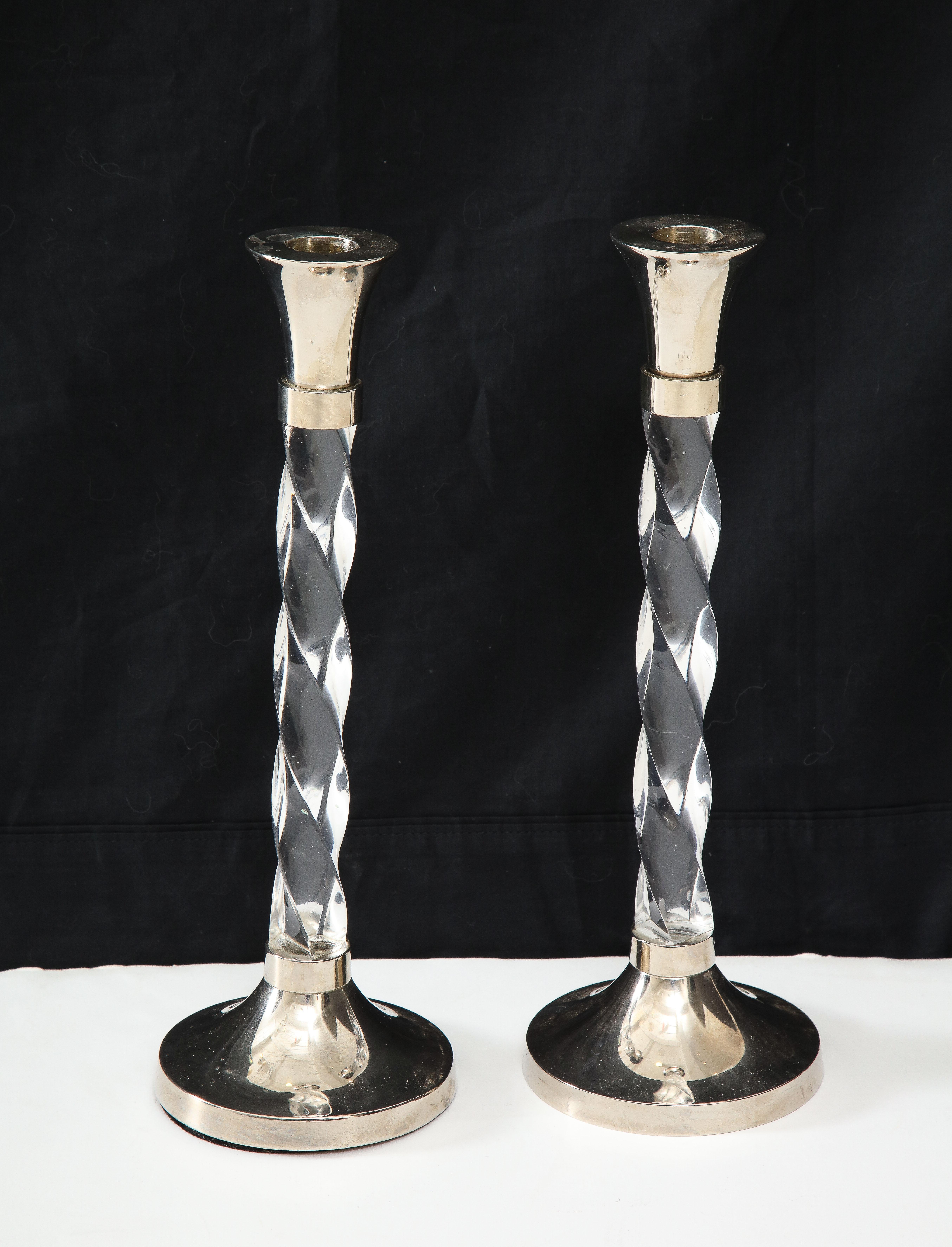 Pair of Silver Candlesticks with Glass Barley Twist Stems  3