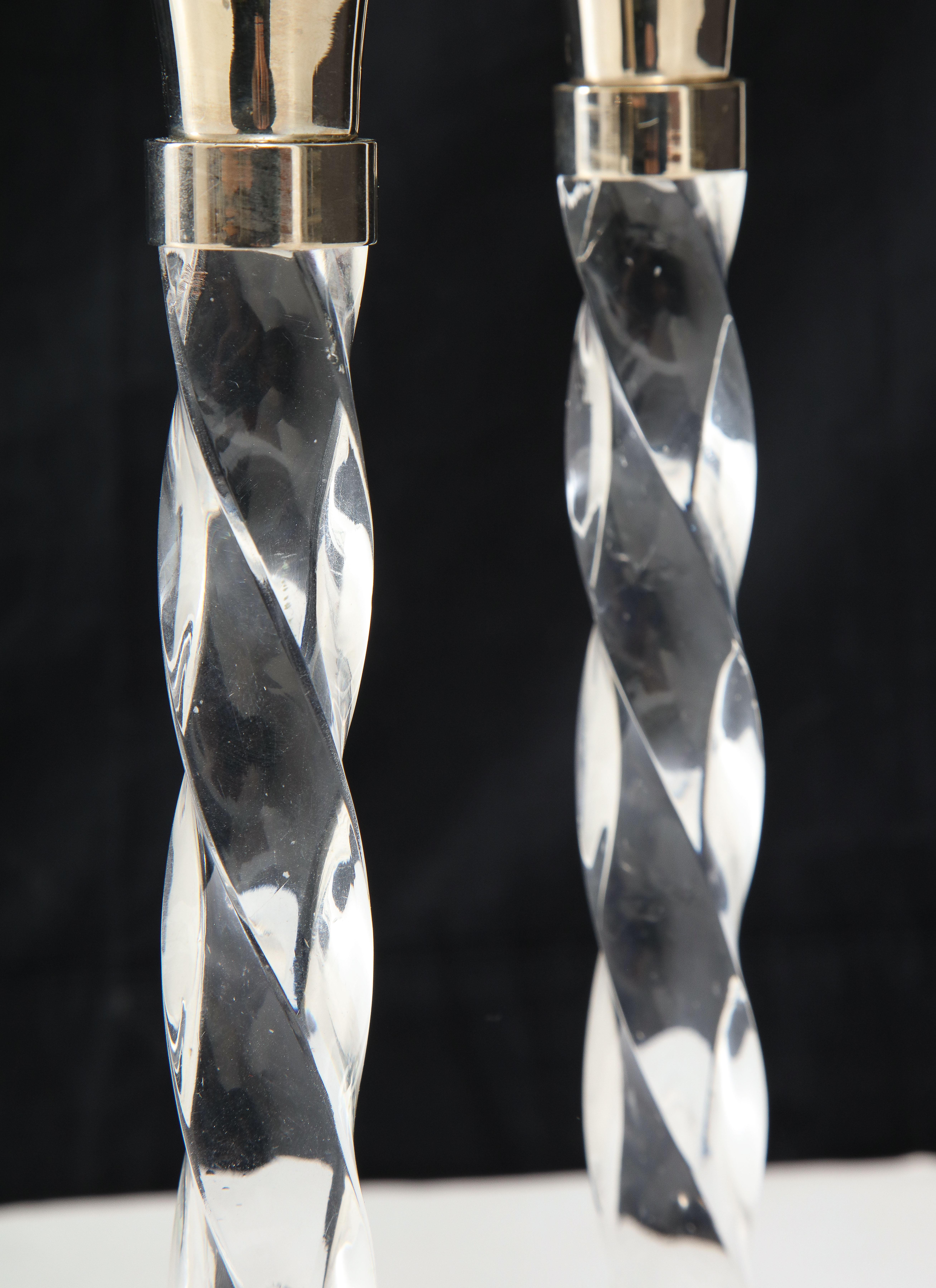 Pair of Silver Candlesticks with Glass Barley Twist Stems  6