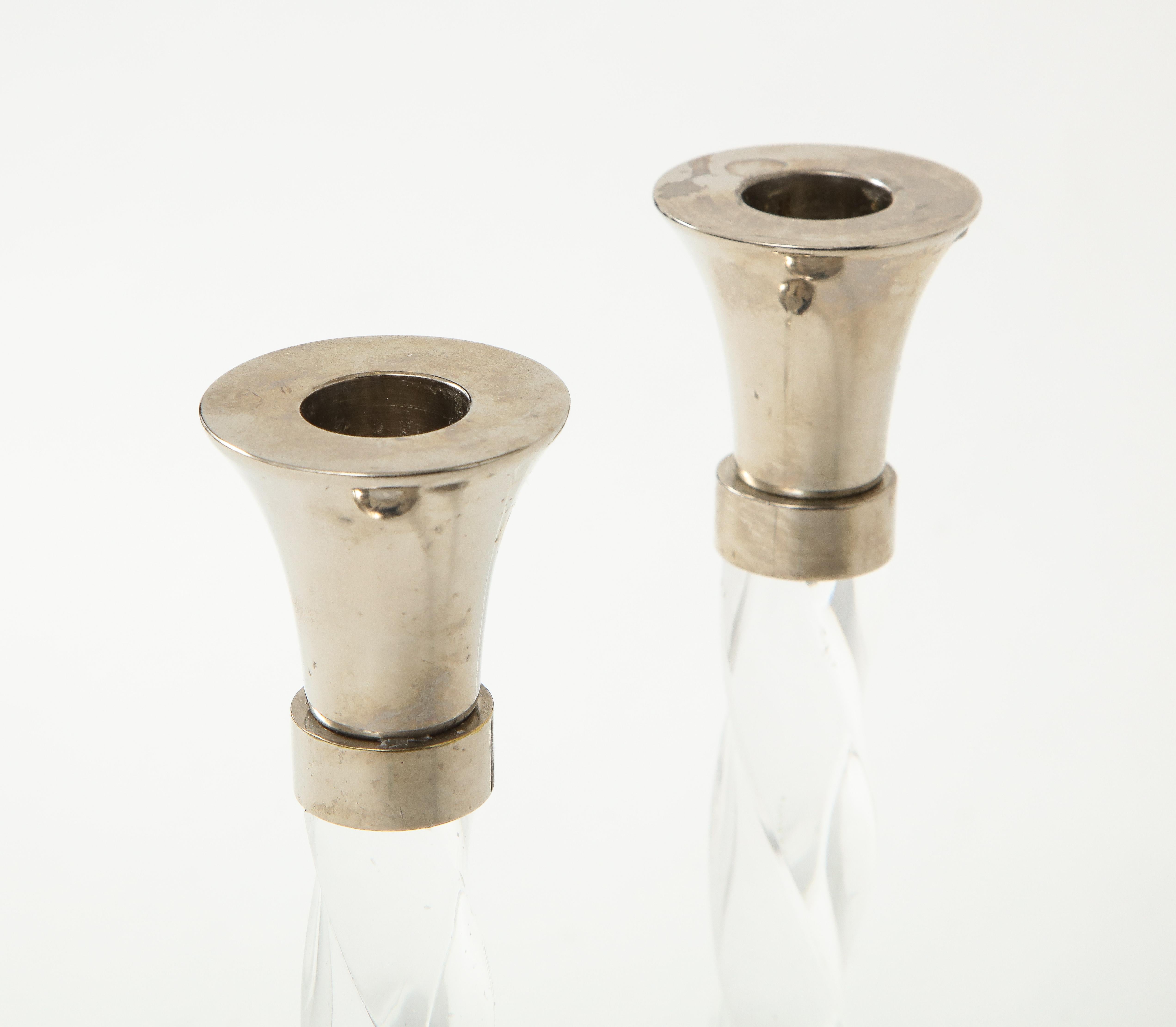 A stylish pair of Silver Candlesticks with Glass Barley Twist Stems.