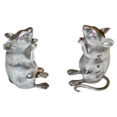 Pair of Silver Cast Mice for Use as Pepper and Salt, Birmingham 2002