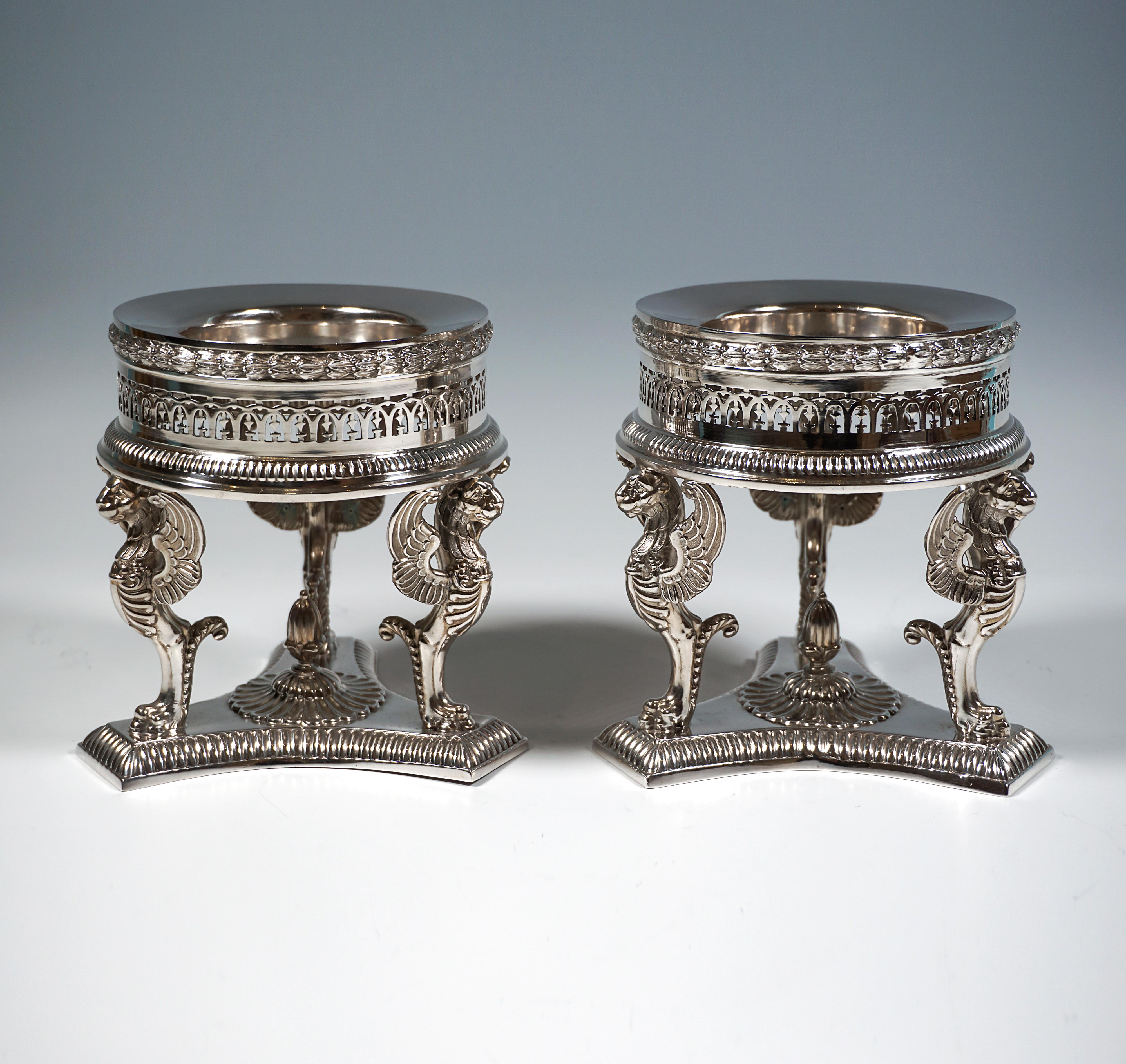 Art Deco Pair Of Silver Centerpieces With Glass Bowls, Bruckmann & Sons for Knewitz c1920 For Sale
