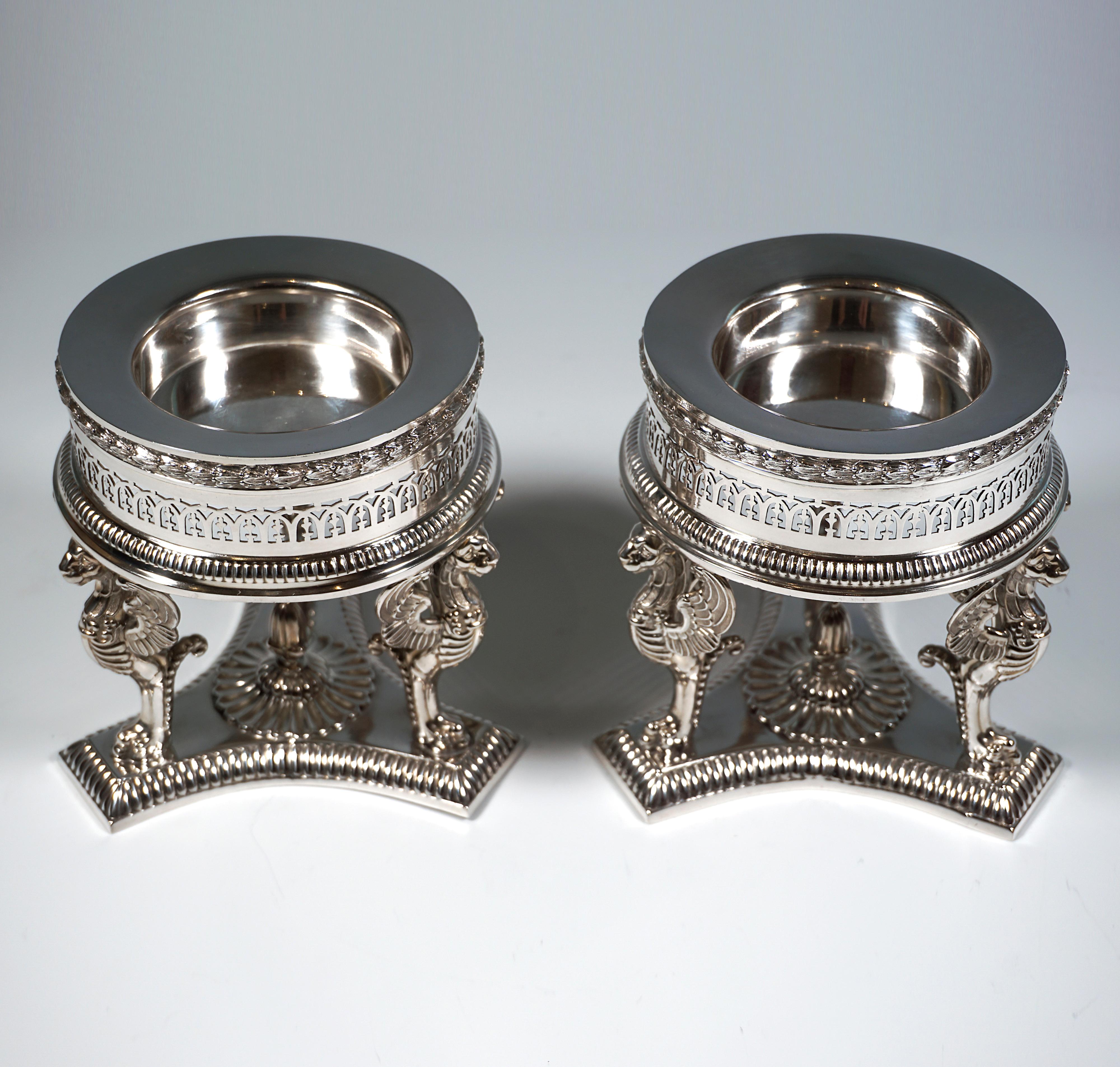 German Pair Of Silver Centerpieces With Glass Bowls, Bruckmann & Sons for Knewitz c1920 For Sale