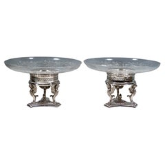 Paire de centres de table en argent avec bols en verre, Bruckmann & Sons pour Knewitz vers 1920