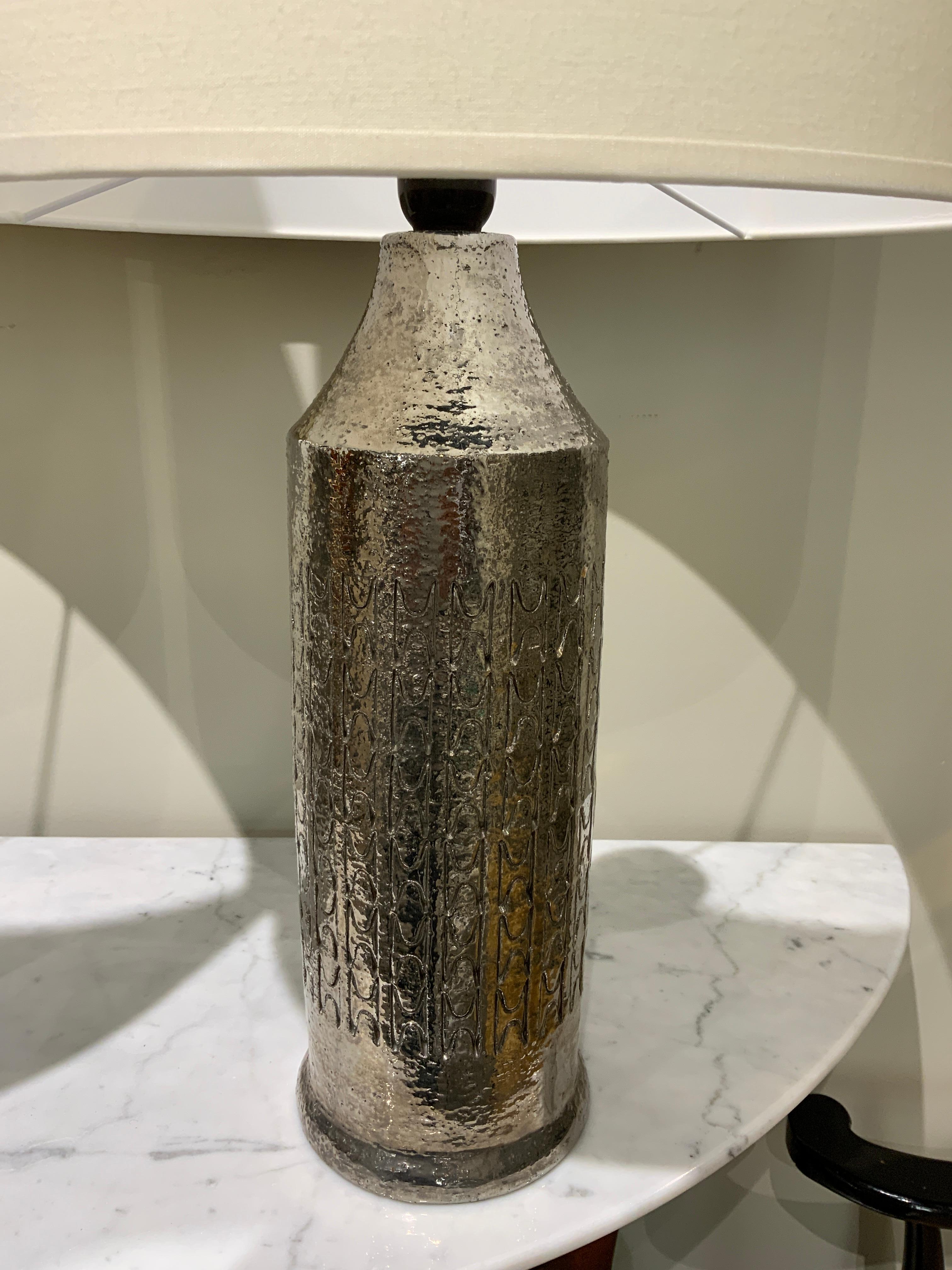 italien Paire de lampes en céramique argentée Bitossi pour Bergboms circa 1970 en vente