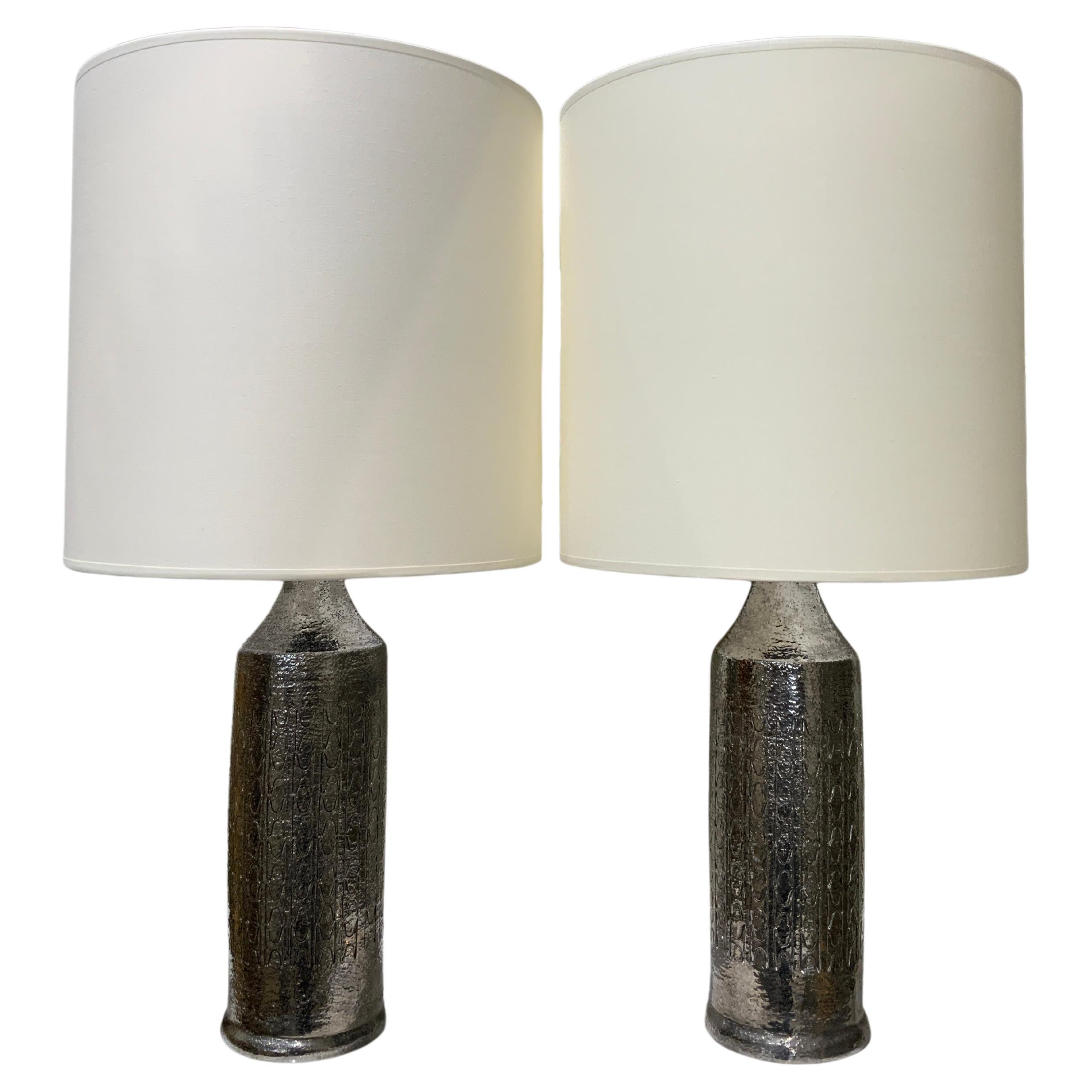 Pair of silver ceramic lamps Bitossi for Bergboms circa 1970