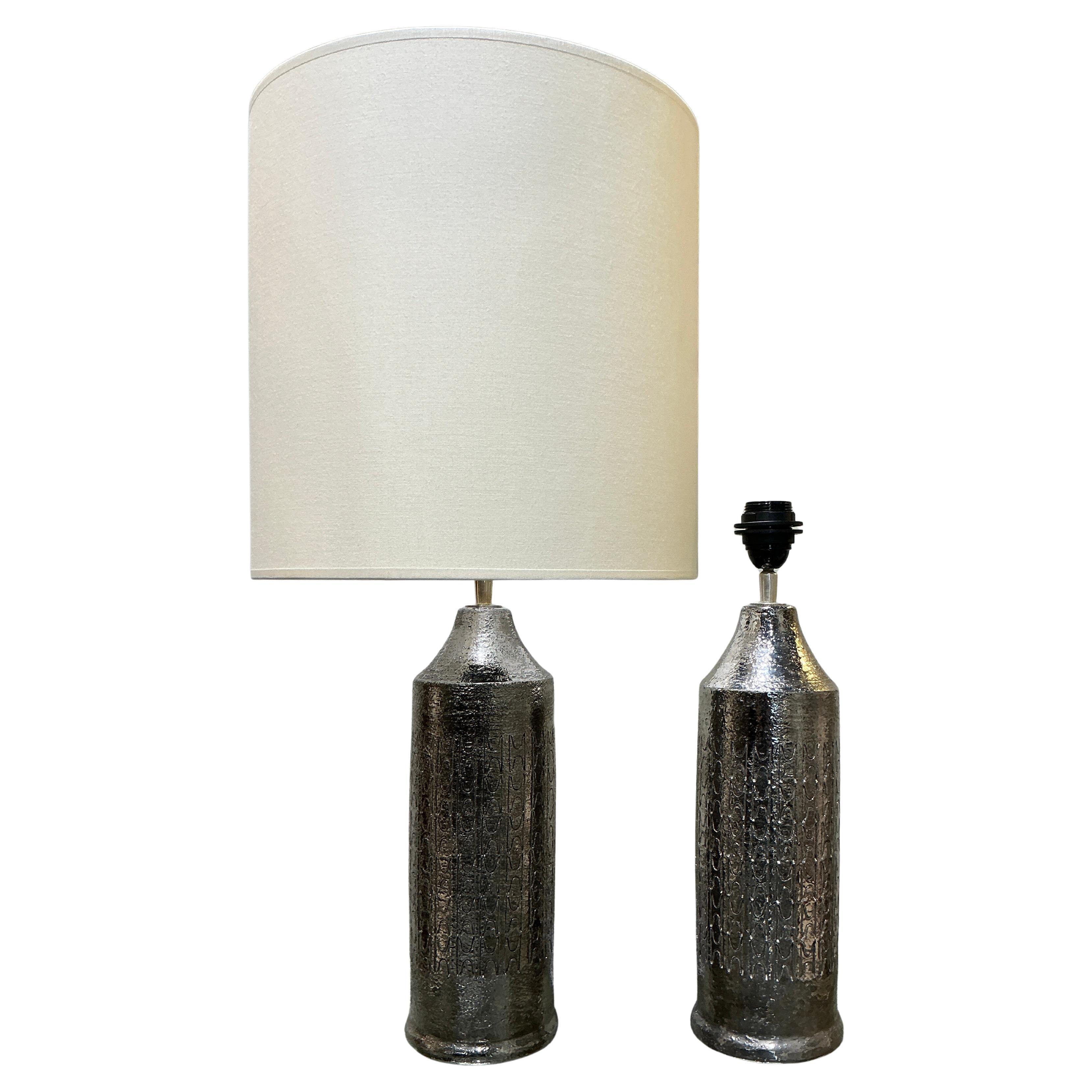 Pair of silver ceramic lamps Bitossi for Bergboms circa 1970