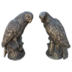 Pair Of Antique Silver Clad Parrots