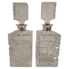 Vintage Pair of Silver Collar Crystal Whiskey Decanters from Garrard & Co London, 1964