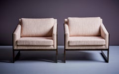 Pair of Silver Craft Cantilever Bronze Lounge Chairs in beige, USA, 1970s
