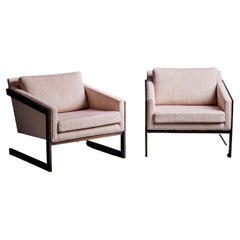 Pair of Silver Craft Cantilever Bronze Lounge Chairs in beige, USA, 1970s